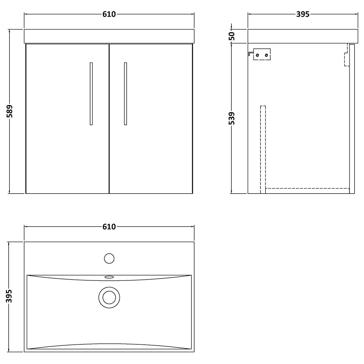600 WH 2-Door Vanity & Basin 3