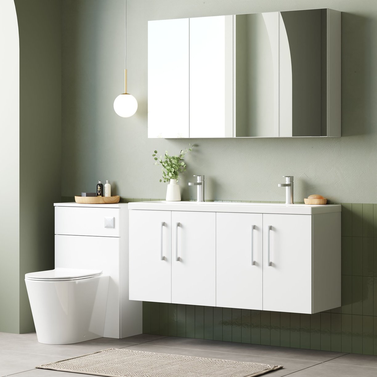 1200mm WH 4-Door Vanity & Double Basin - Gloss White