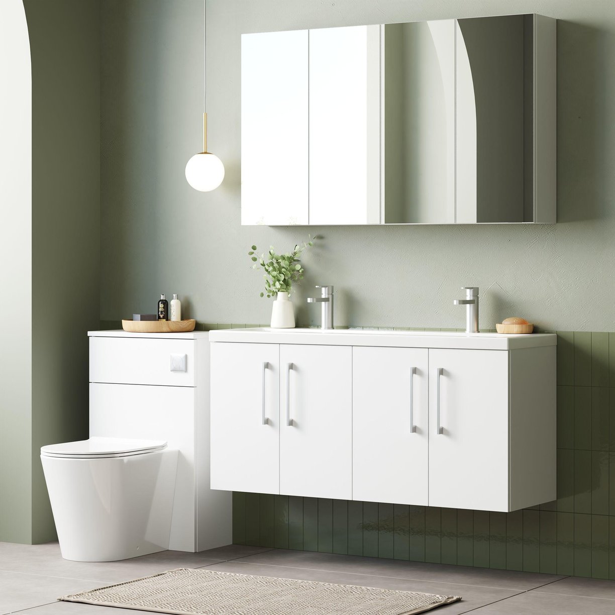1200mm WH 4-Door Vanity & Double Basin - Gloss White