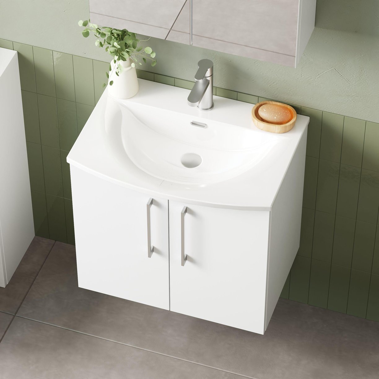 600mm WH 2-Door Vanity & Basin 4 - Gloss White