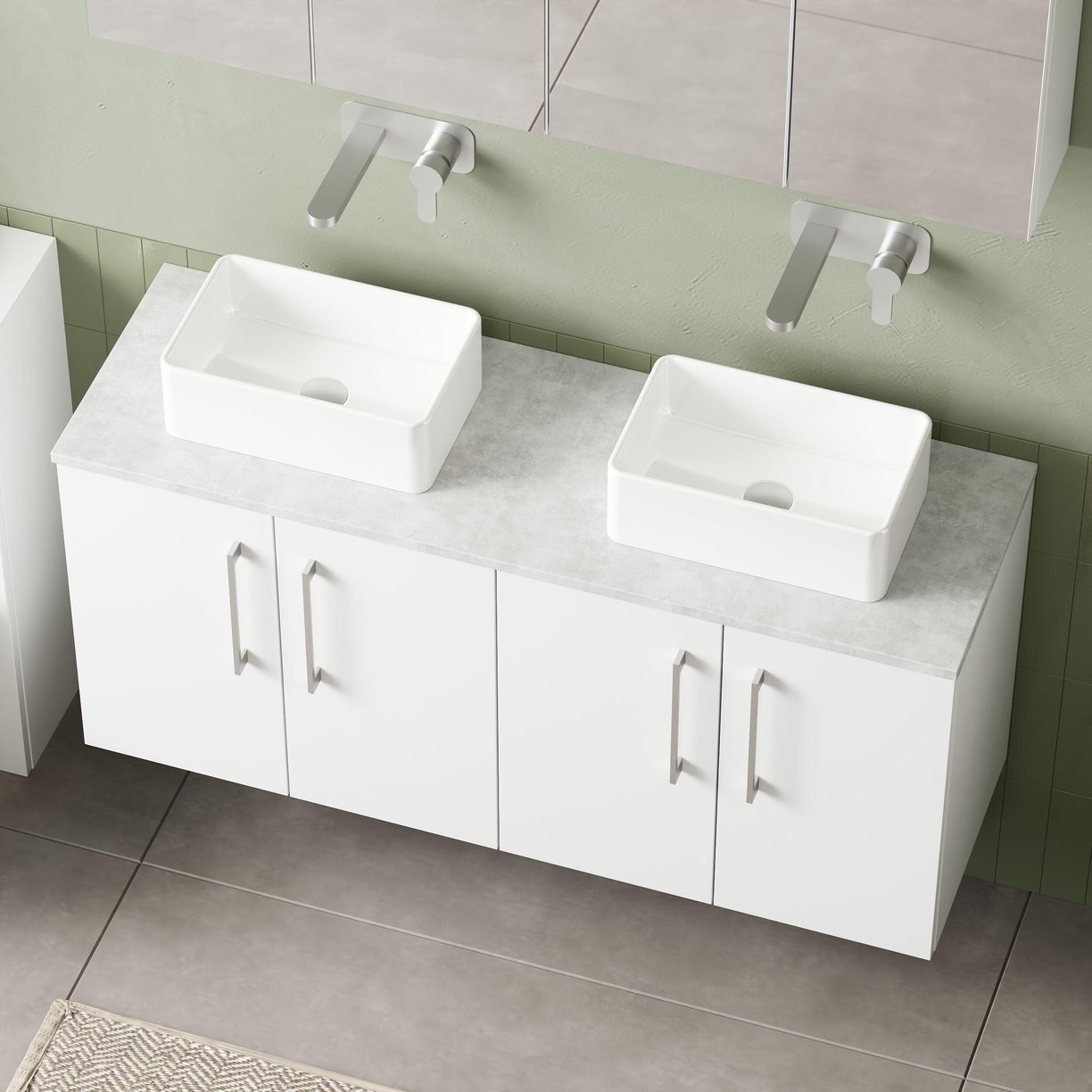 1200mm Wh 4-Door Vanity & Laminate Top - Gloss White