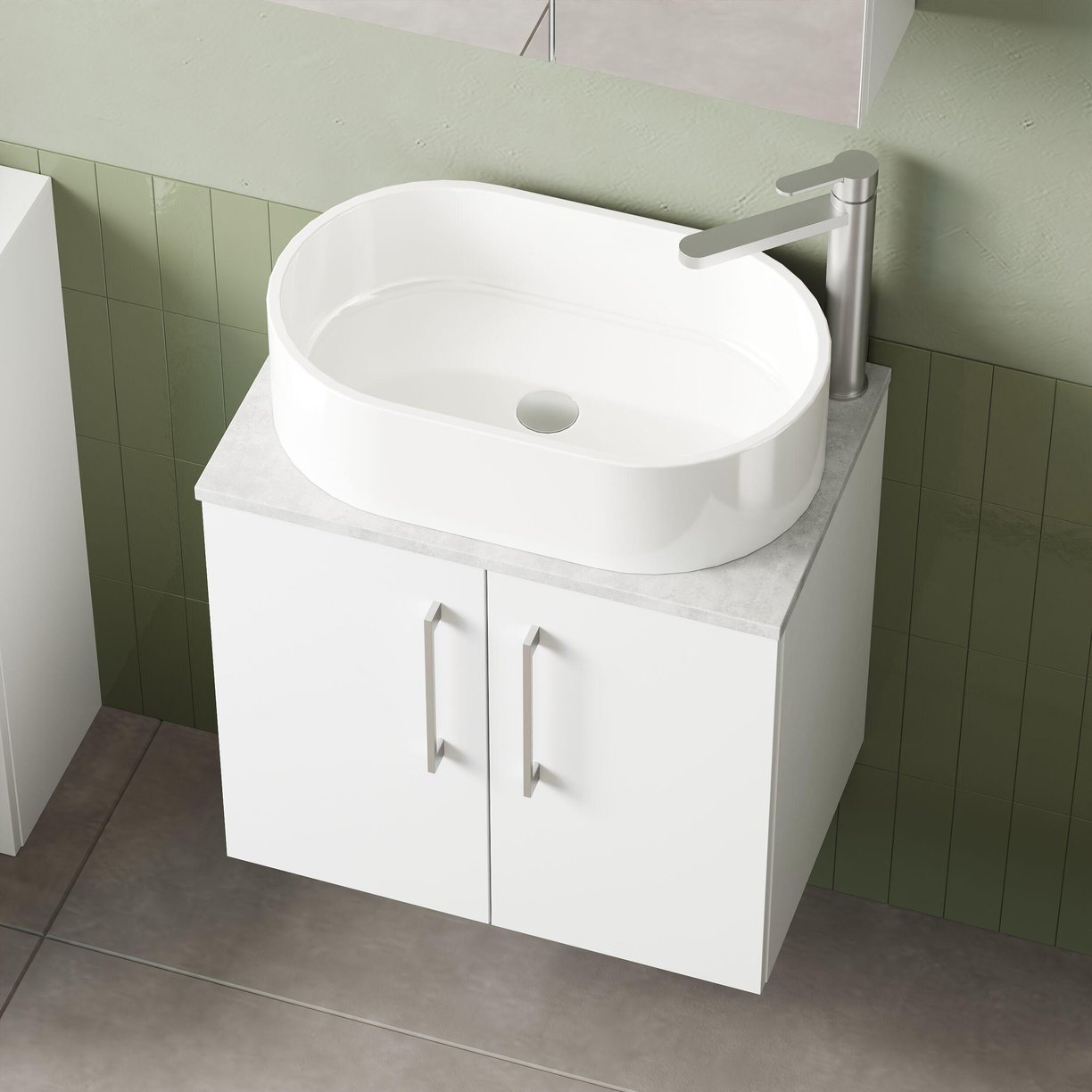 600mm WH 2-Door Vanity & Laminate Top - Gloss White