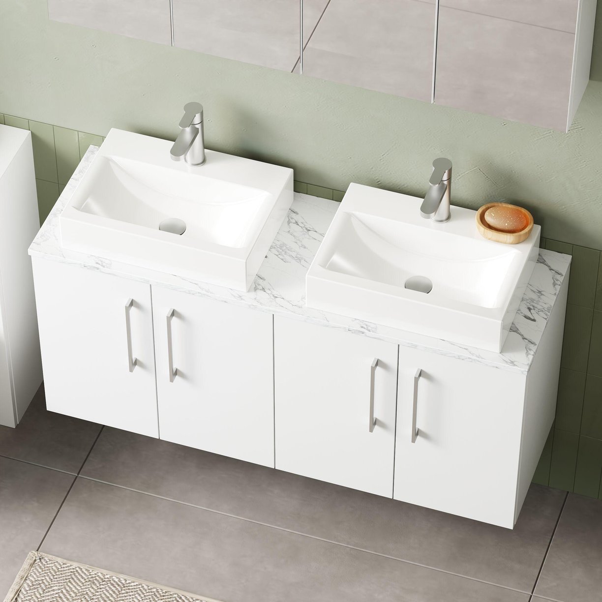 1200mm Wh 4-Door Vanity & Laminate Top - Gloss White