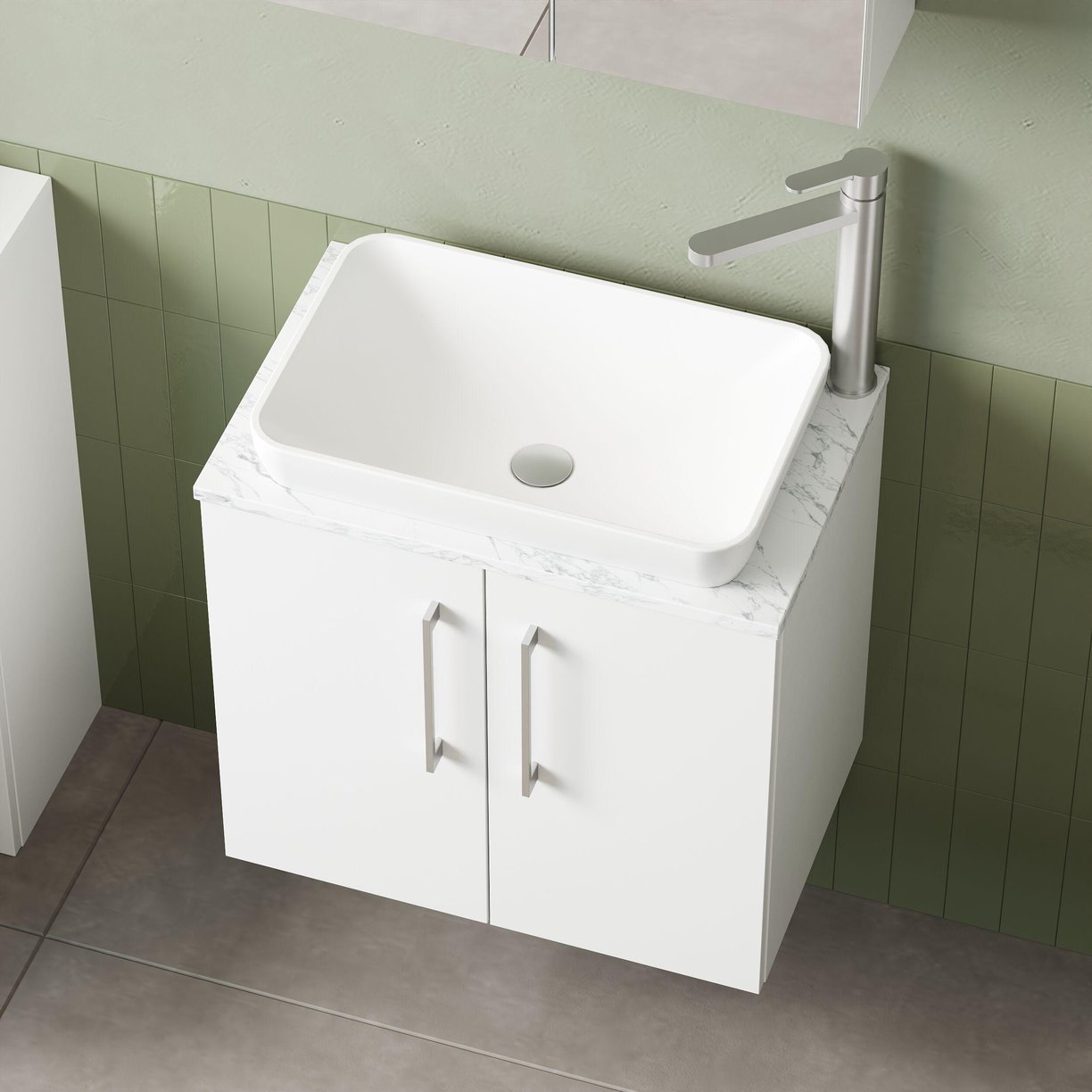 600mm Wh 2-Door Vanity & Laminate Top - Gloss White