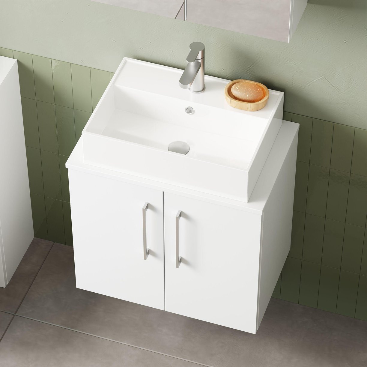 600mm WH 2-Door Vanity & Worktop - Gloss White