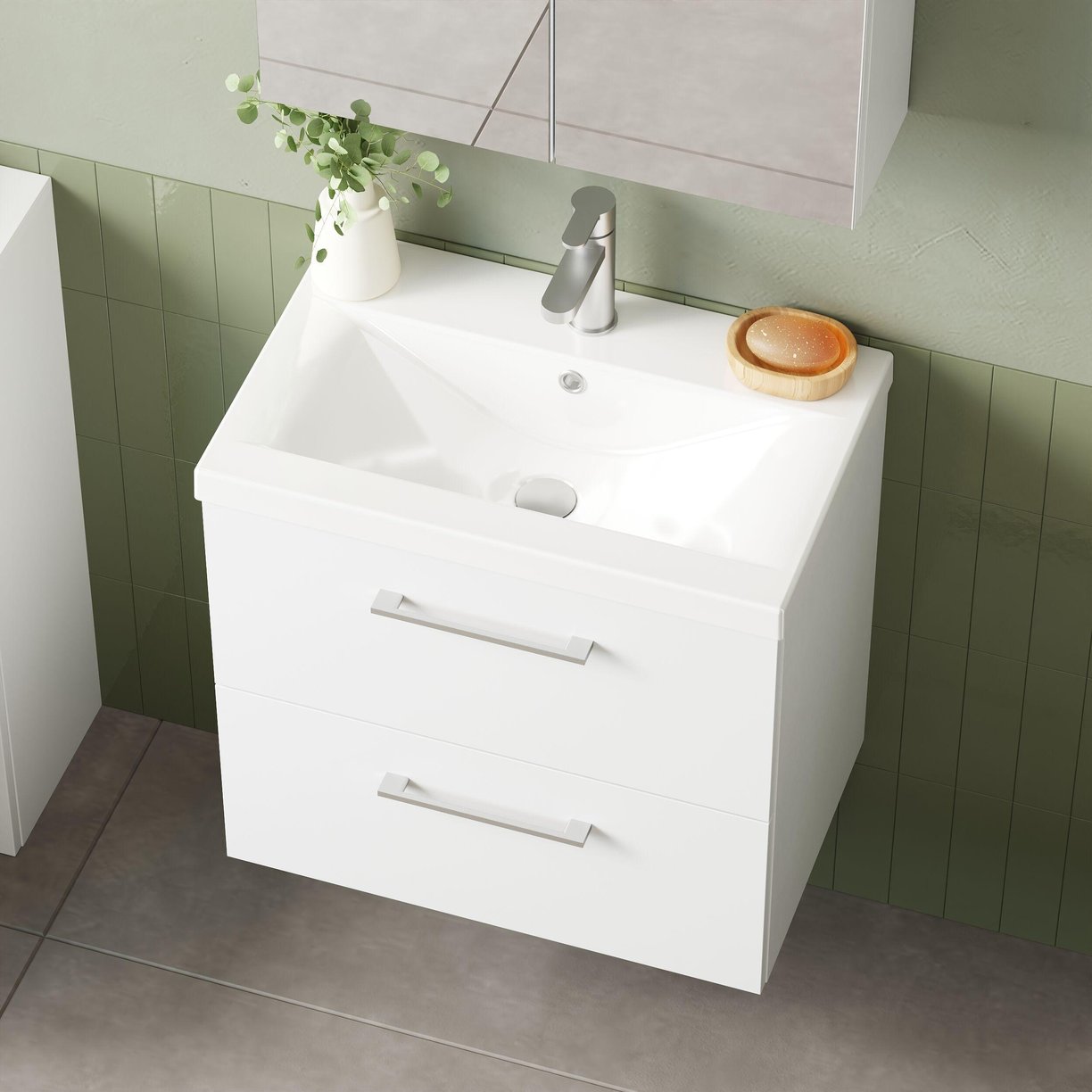 600mm WH 2-Drawer Vanity & Basin 1 - Gloss White