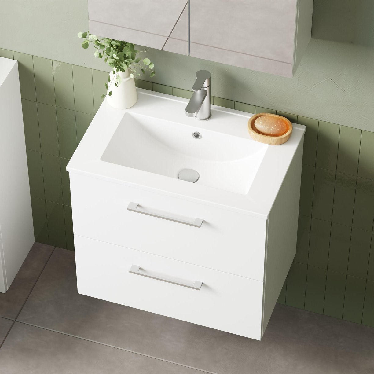 600mm WH 2-Drawer Vanity & Basin 2 - Gloss White