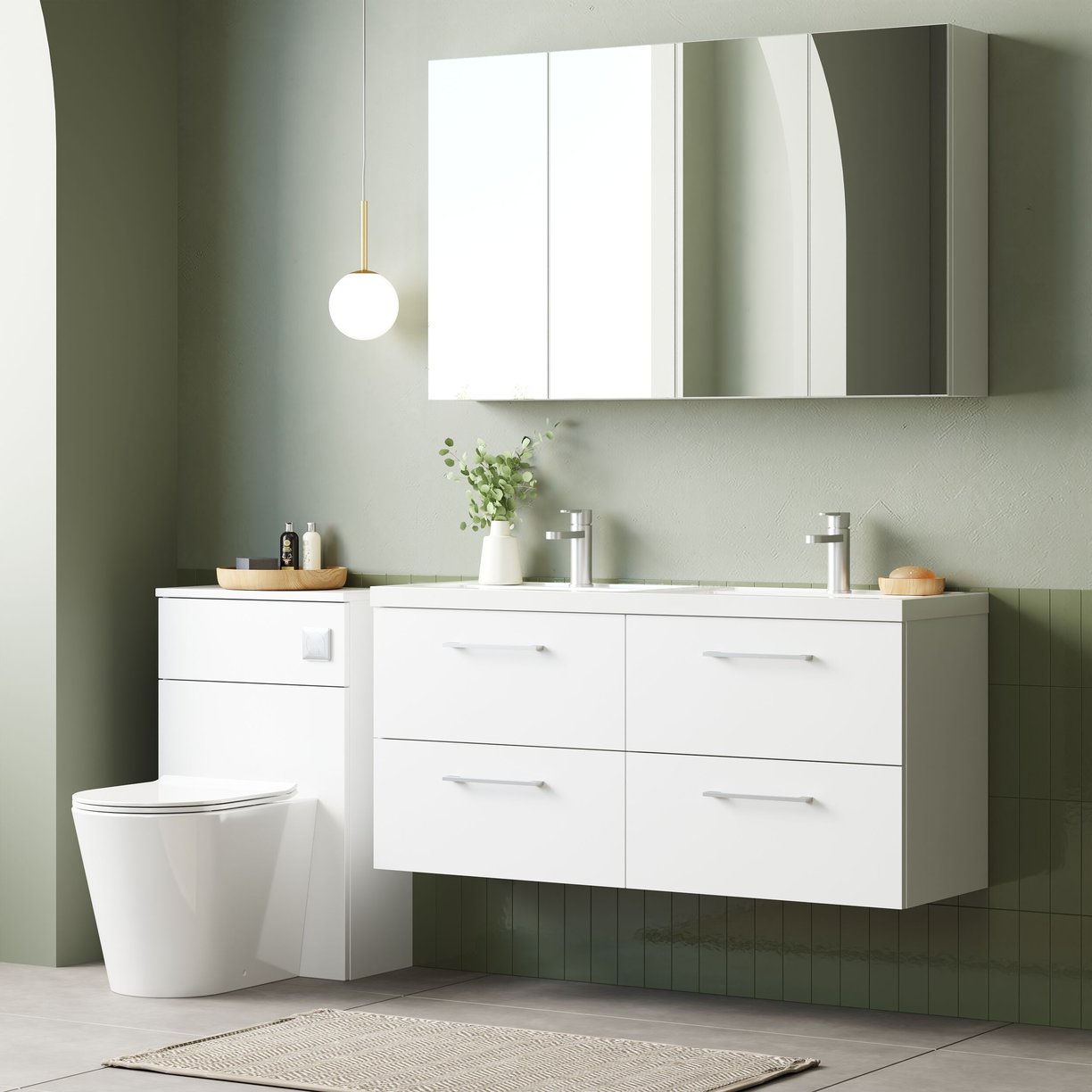 1200mm WH 4-Drawer Vanity & Double Basin - Gloss White