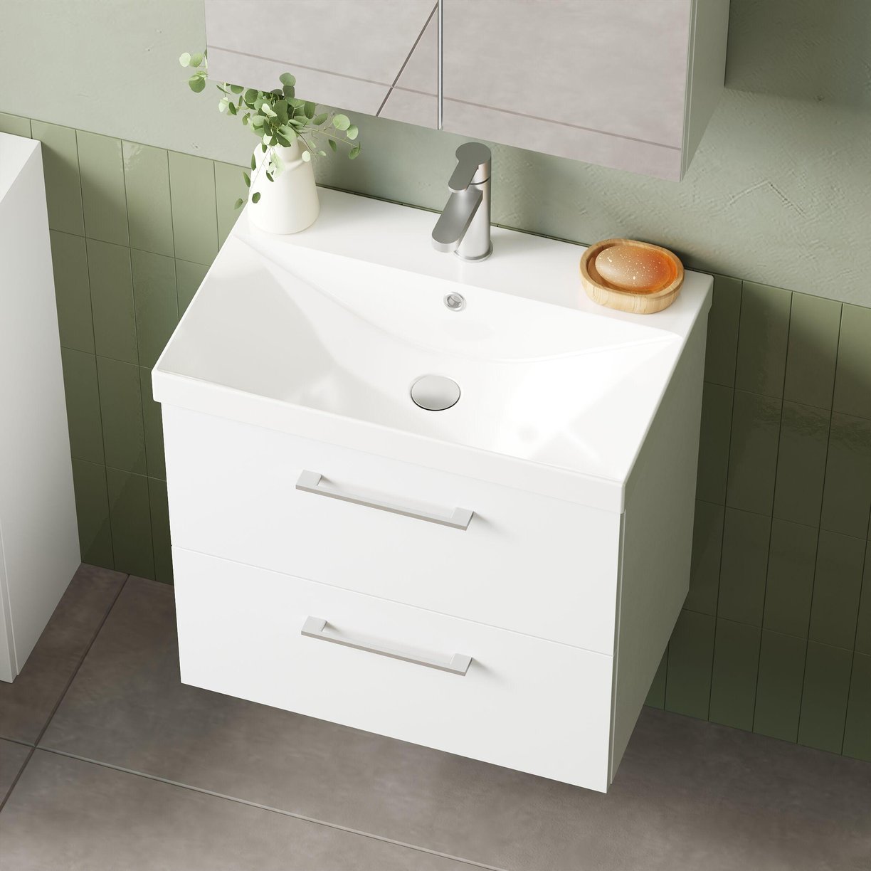 600mm WH 2-Drawer Vanity & Basin 3 - Gloss White