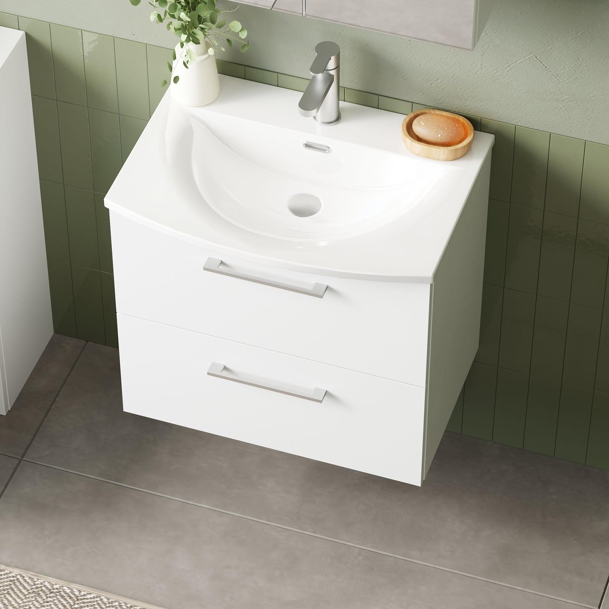 600mm WH 2-Drawer Vanity & Basin 4 - Gloss White