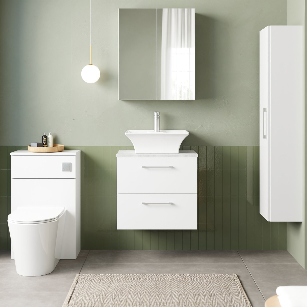 600mm WH 2-Drawer Vanity & Laminate Top - Gloss White