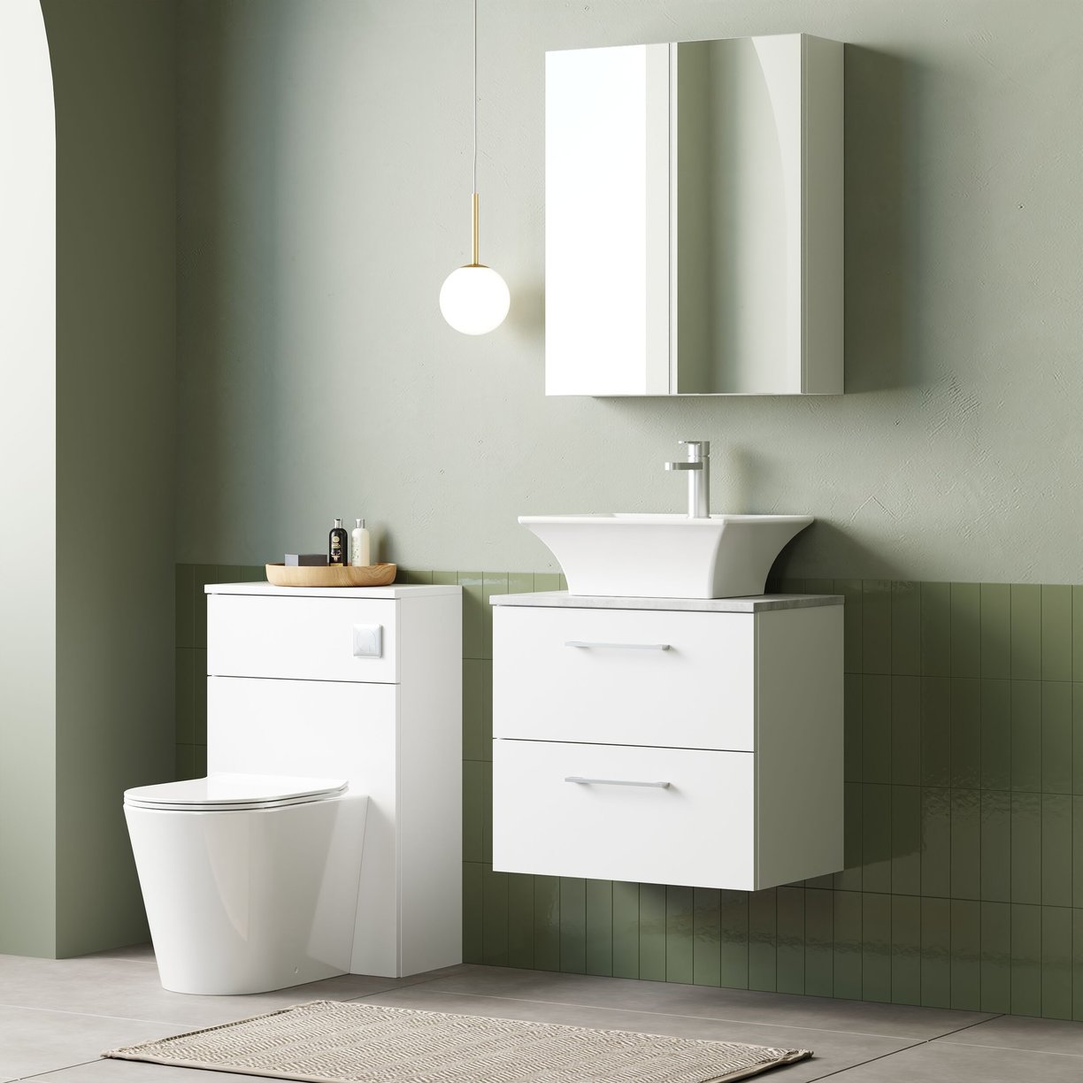600mm WH 2-Drawer Vanity & Laminate Top - Gloss White