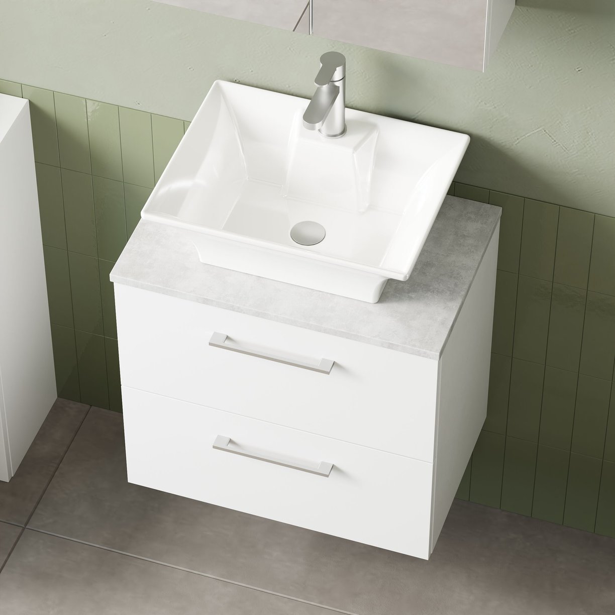 600mm WH 2-Drawer Vanity & Laminate Top - Gloss White