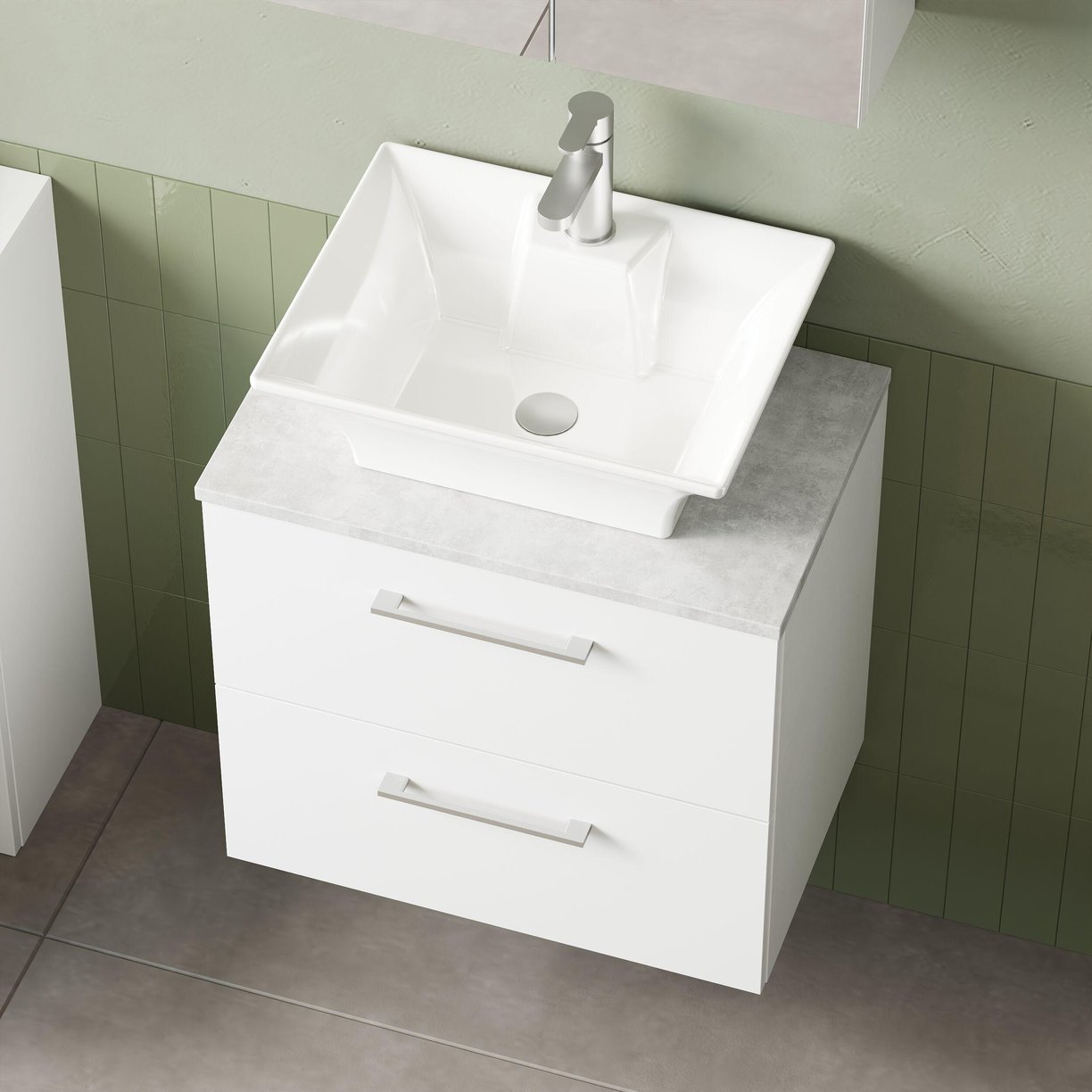 600mm WH 2-Drawer Vanity & Laminate Top - Gloss White