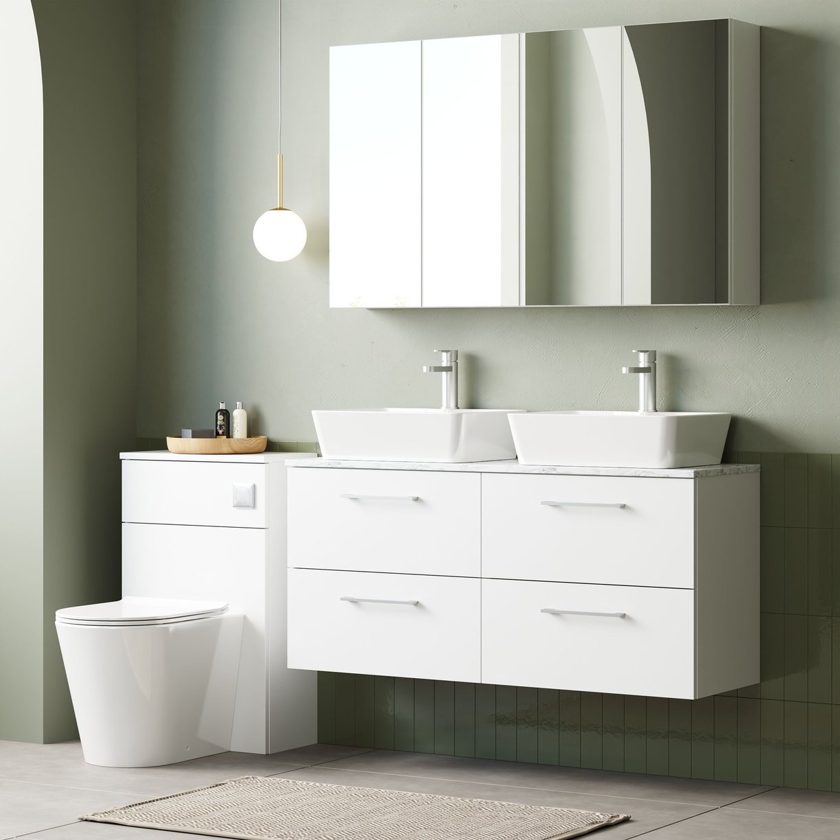 1200mm Wh 4-Drawer Vanity & Laminate Top - Gloss White
