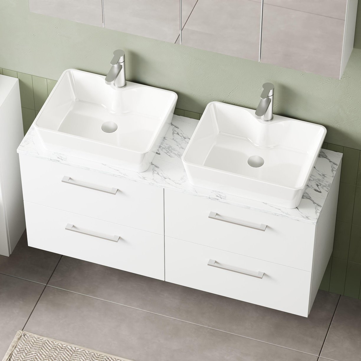 1200mm Wh 4-Drawer Vanity & Laminate Top - Gloss White