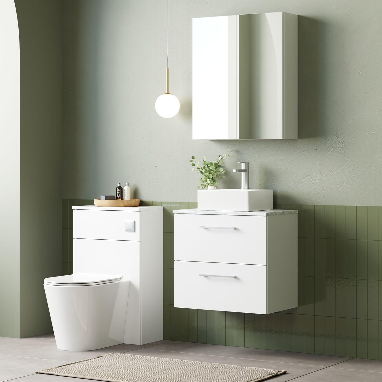 600mm Wh 2-Drawer Vanity & Laminate Top - Gloss White