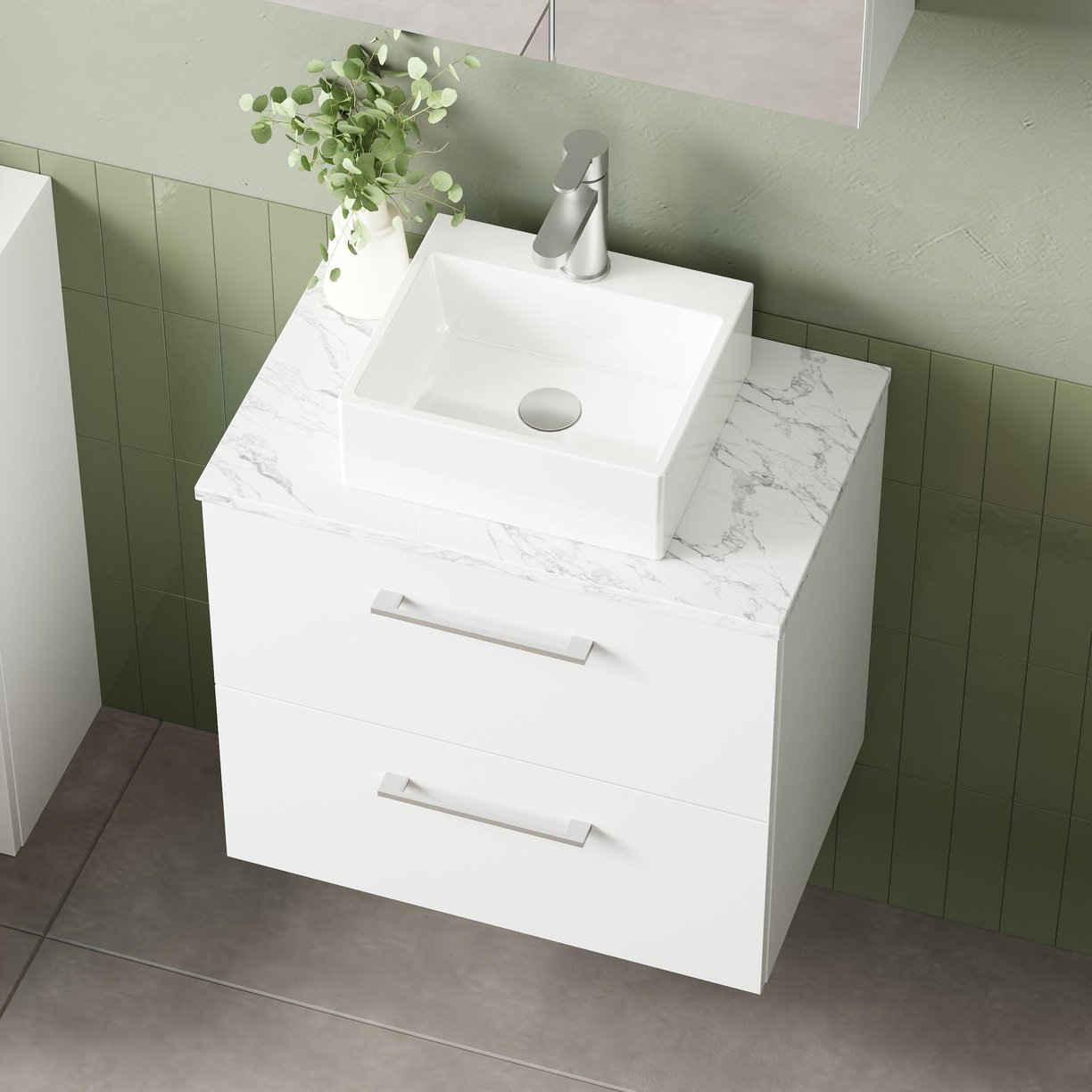 600mm Wh 2-Drawer Vanity & Laminate Top - Gloss White