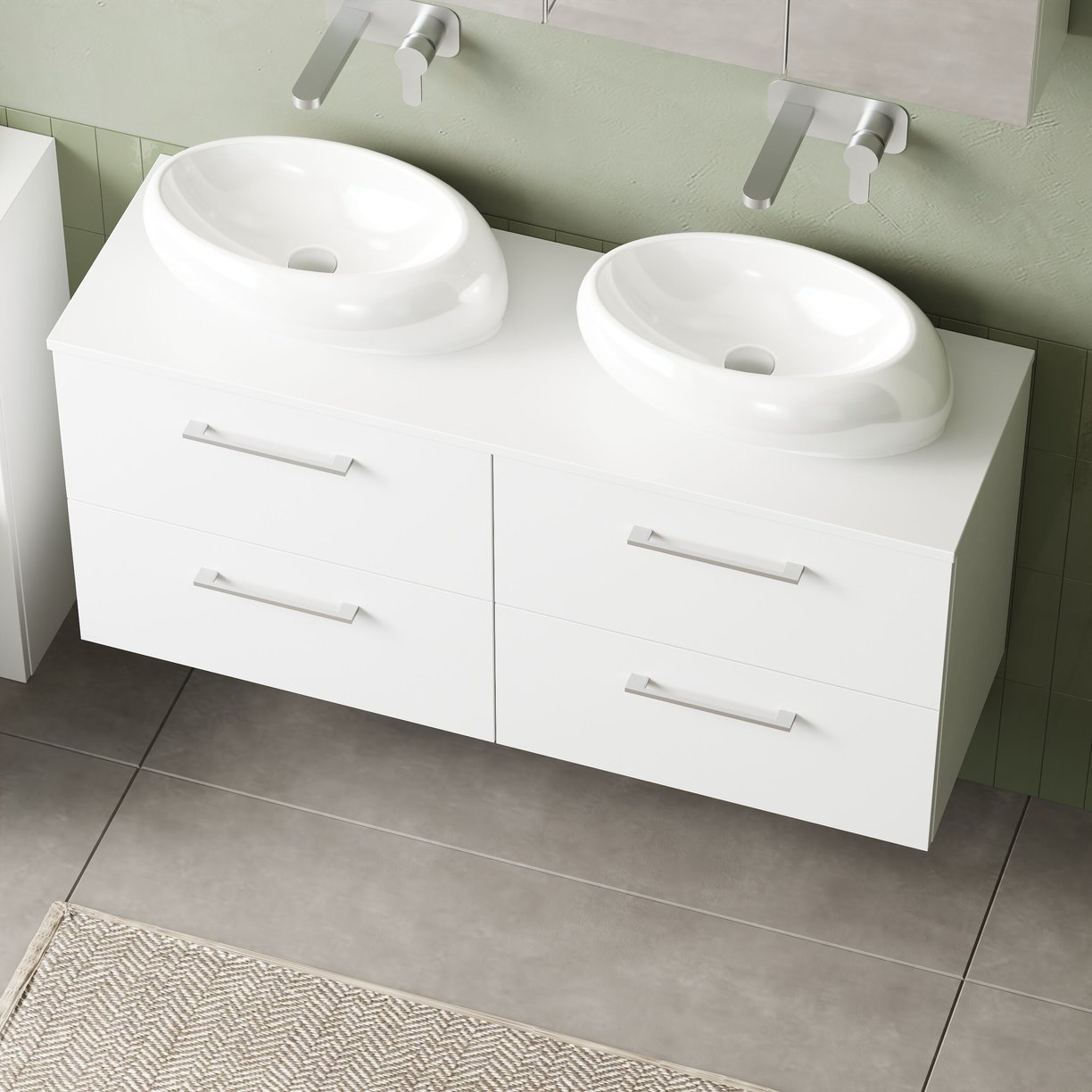 1200mm WH 4-Drawer Vanity & Worktop - Gloss White