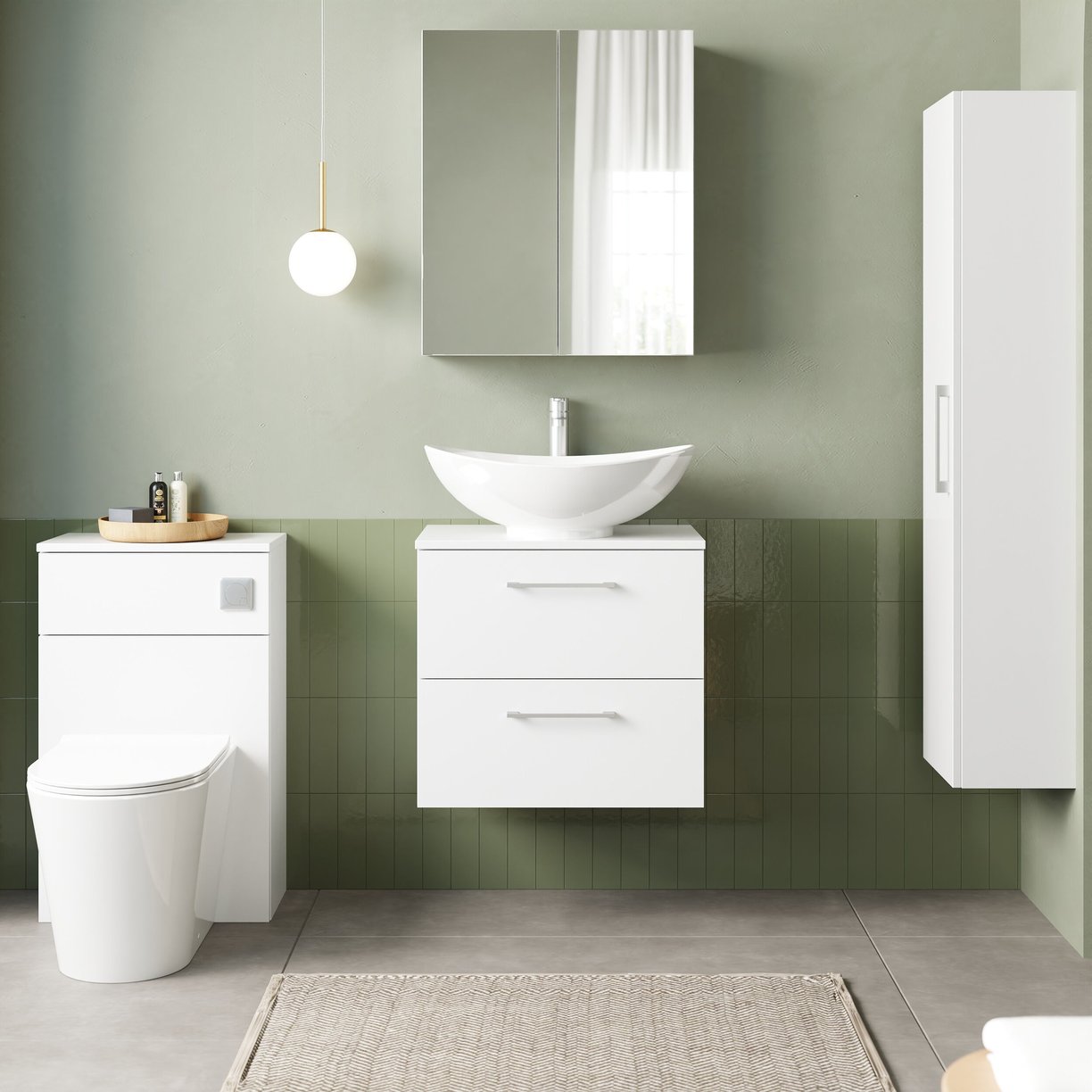 600mm WH 2-Drawer Vanity & Worktop - Gloss White