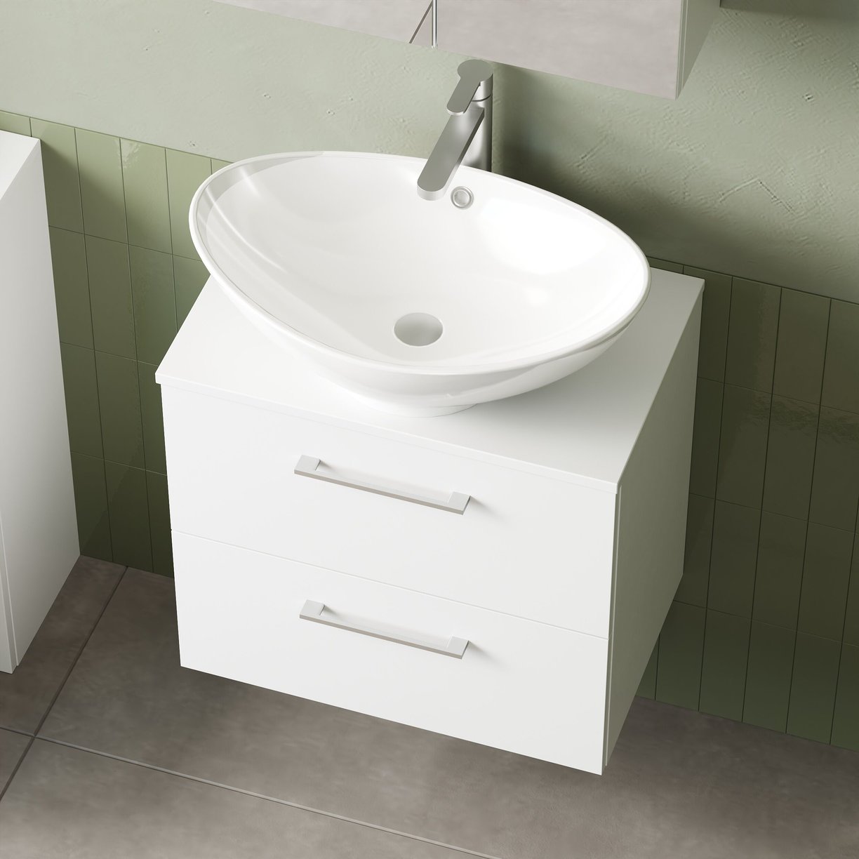 600mm WH 2-Drawer Vanity & Worktop - Gloss White
