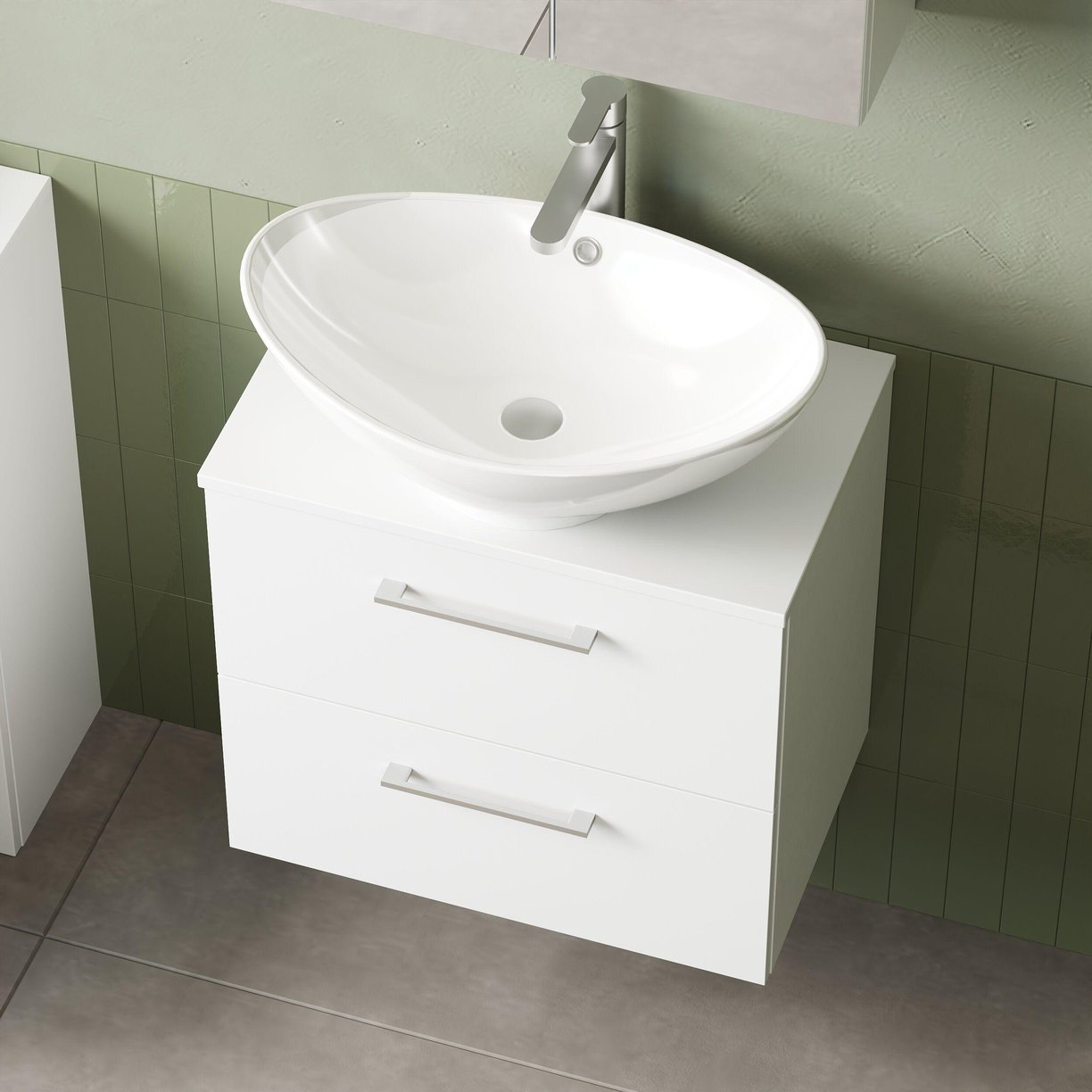 600mm WH 2-Drawer Vanity & Worktop - Gloss White