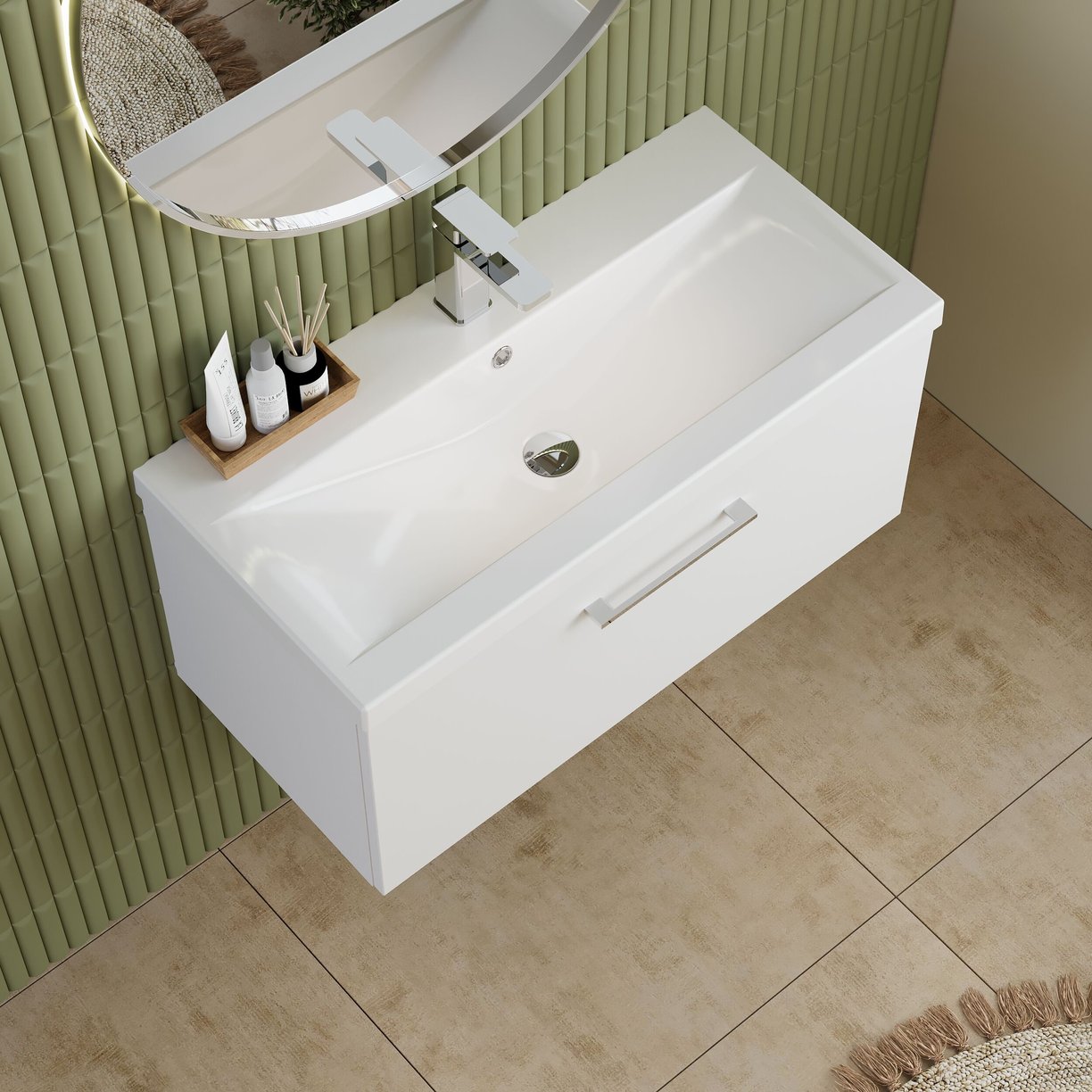 800mm WH 1-Drawer Vanity & Basin 1 - Gloss White