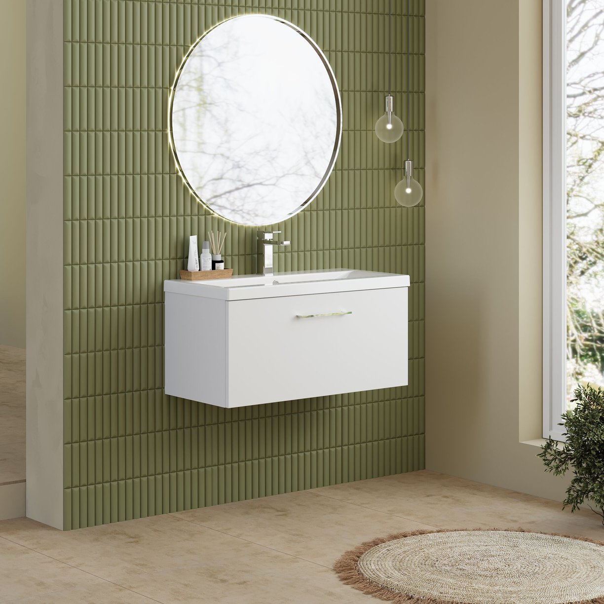 800mm WH 1-Drawer Vanity & Basin 1 - Gloss White