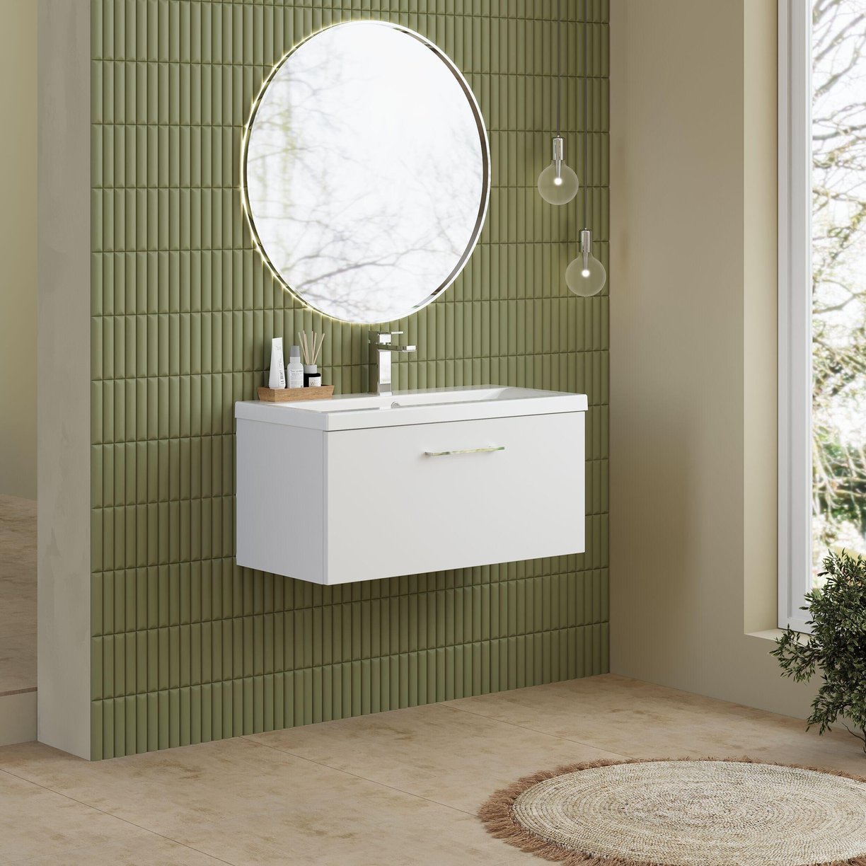 800mm WH 1-Drawer Vanity & Basin 1 - Gloss White