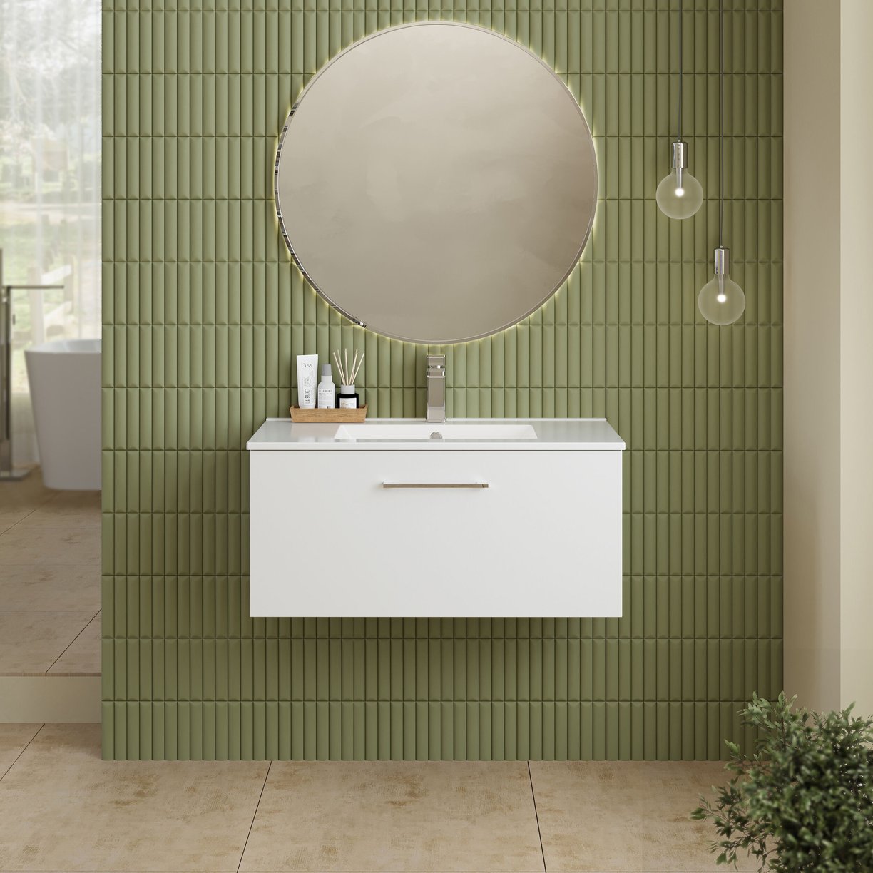 800mm WH 1-Drawer Vanity & Basin 2 - Gloss White