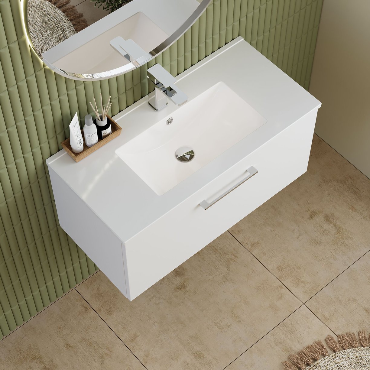 800mm WH 1-Drawer Vanity & Basin 2 - Gloss White