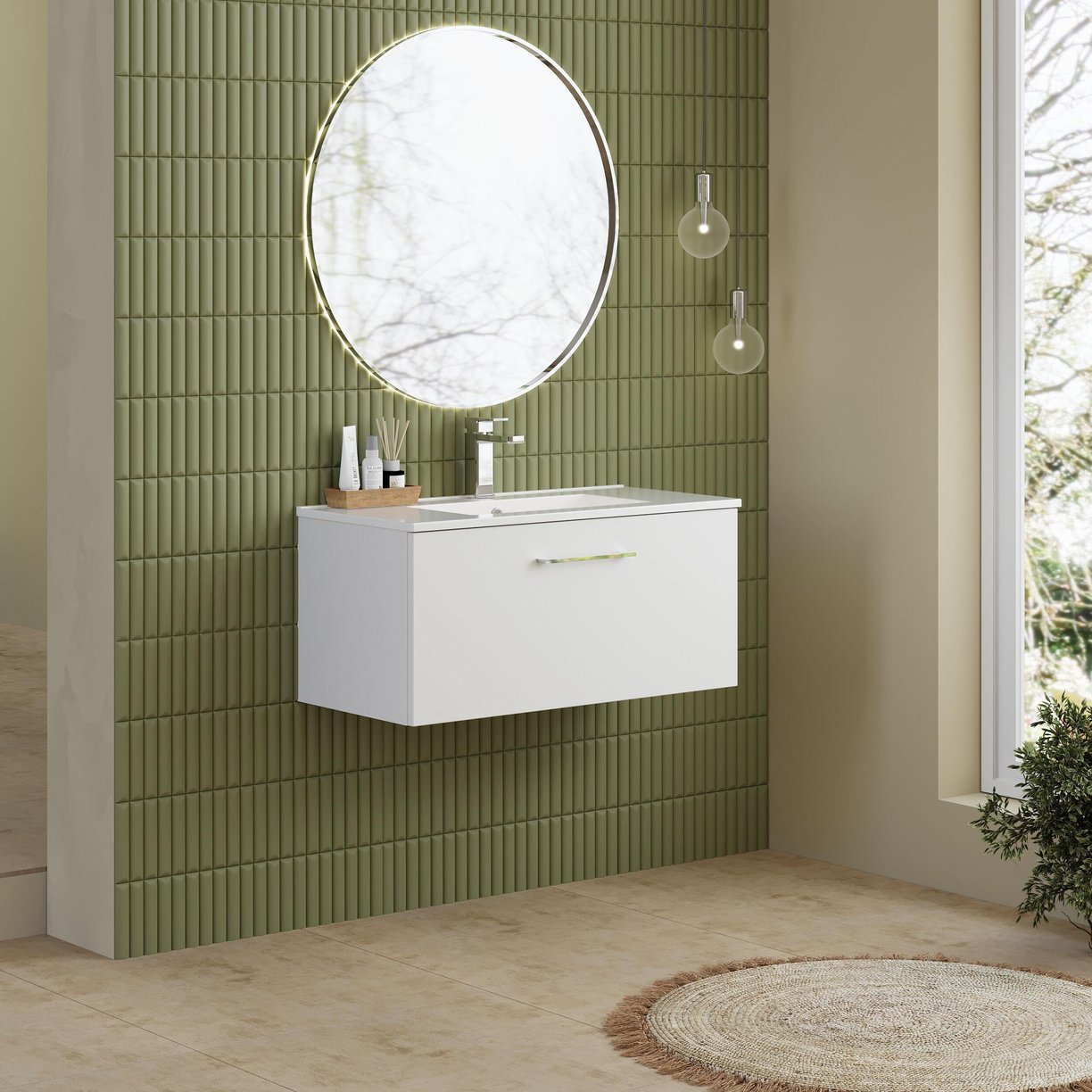 800mm WH 1-Drawer Vanity & Basin 2 - Gloss White