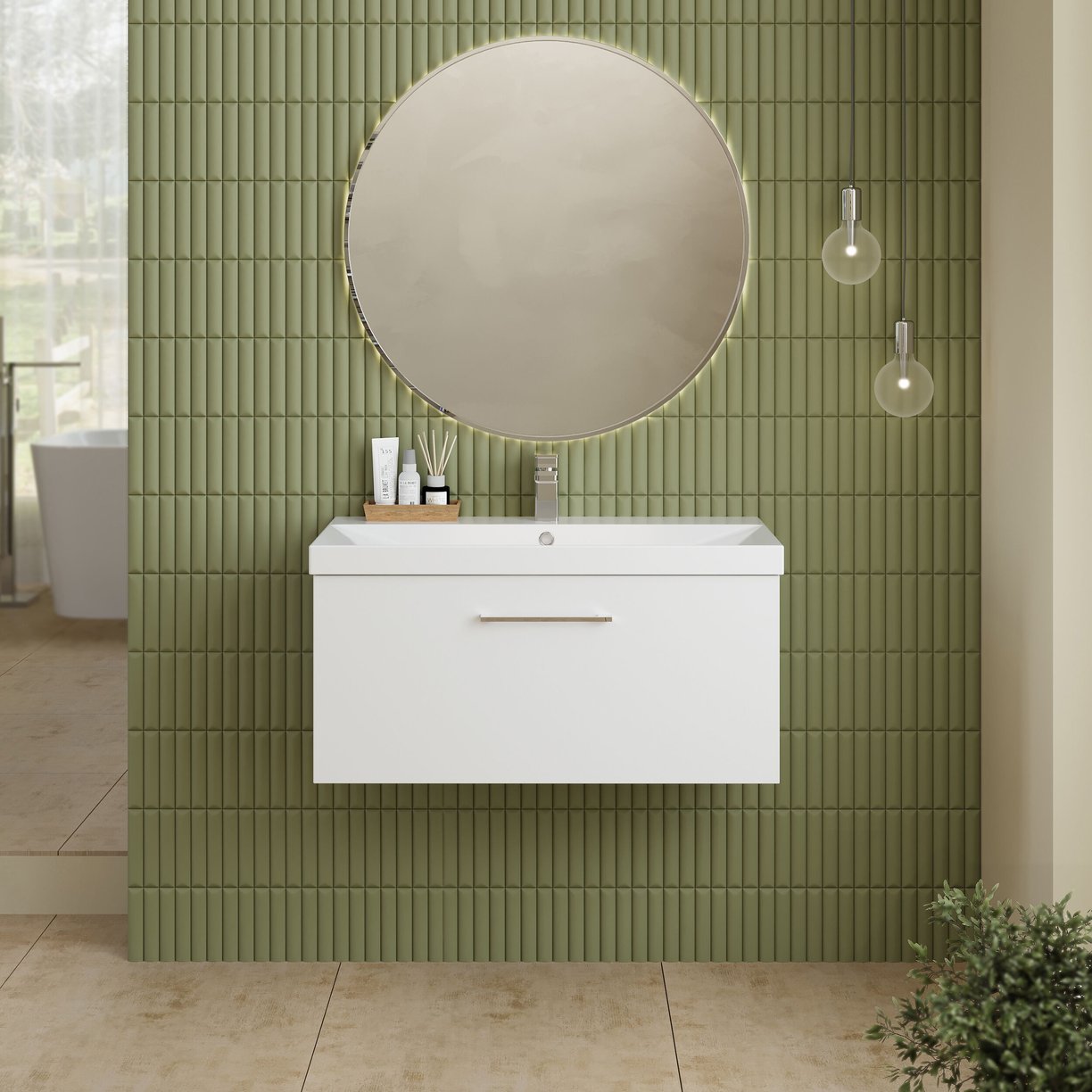 800mm WH 1-Drawer Vanity & Basin 3 - Gloss White