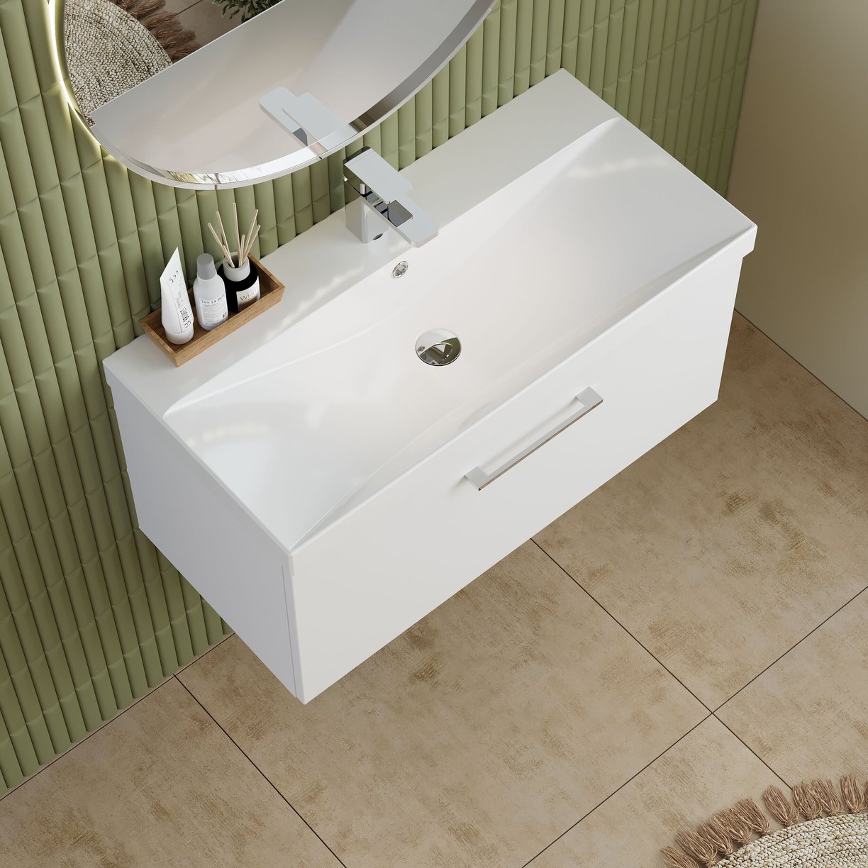 800mm WH 1-Drawer Vanity & Basin 3 - Gloss White