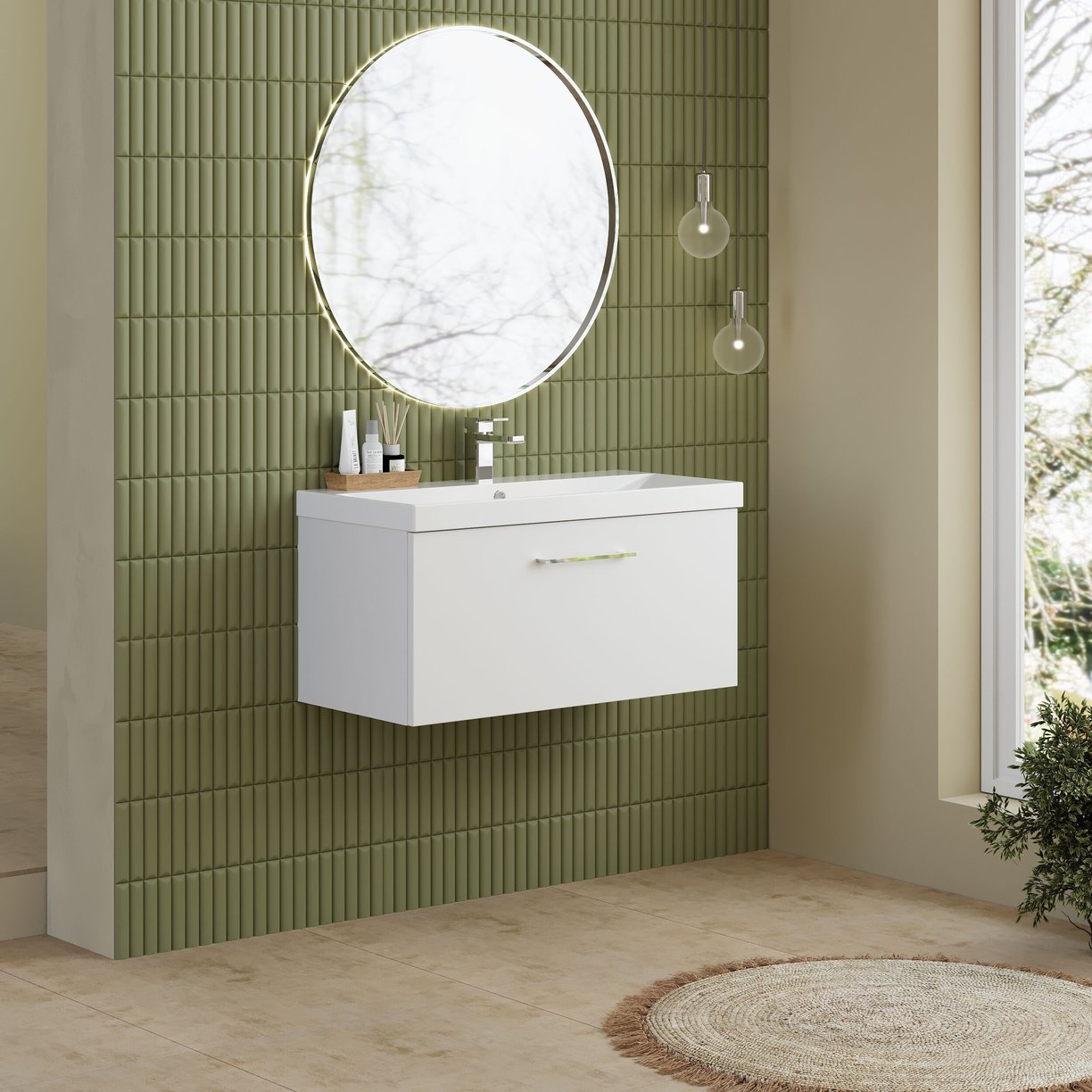 800mm WH 1-Drawer Vanity & Basin 3 - Gloss White