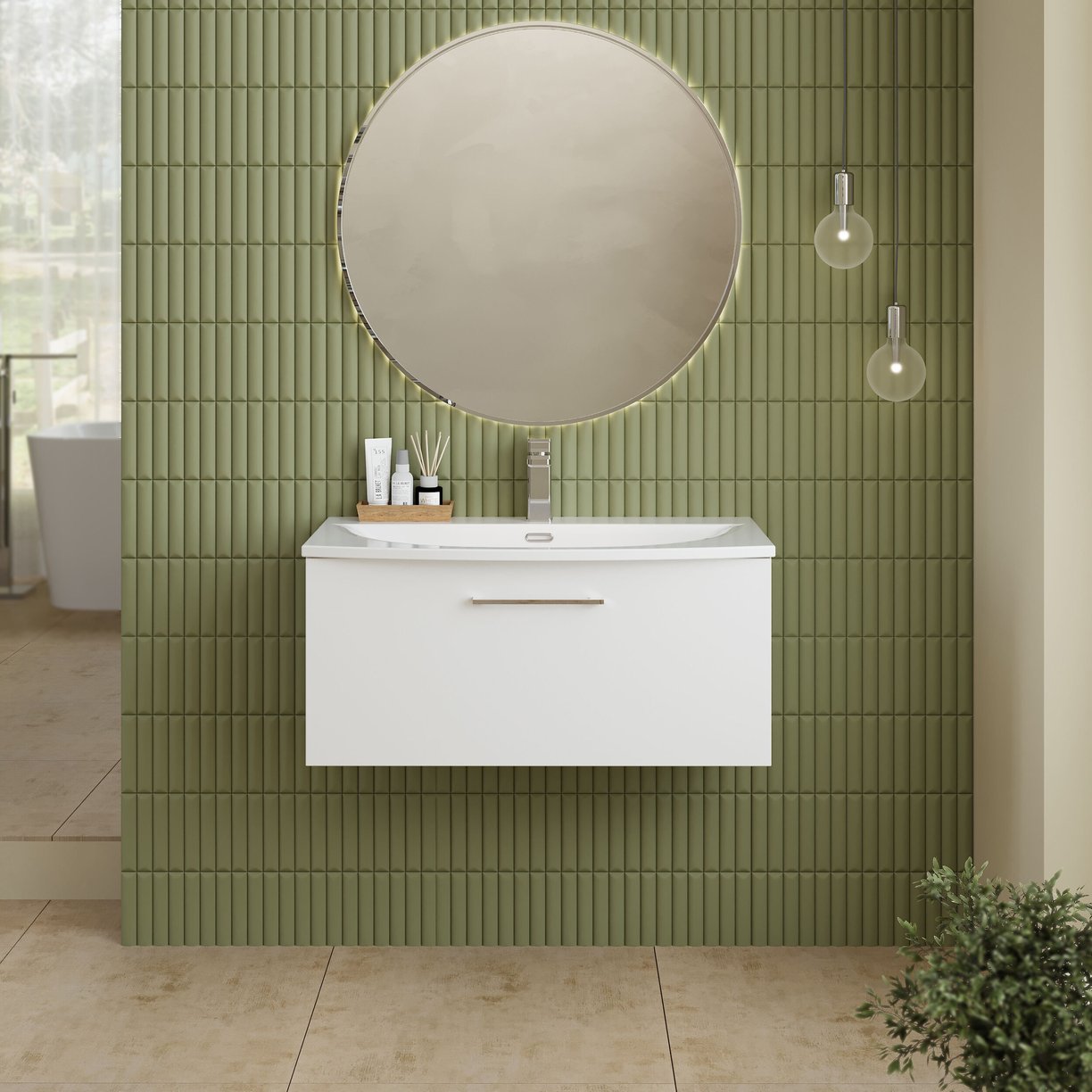 800mm WH 1-Drawer Vanity & Basin 4 - Gloss White