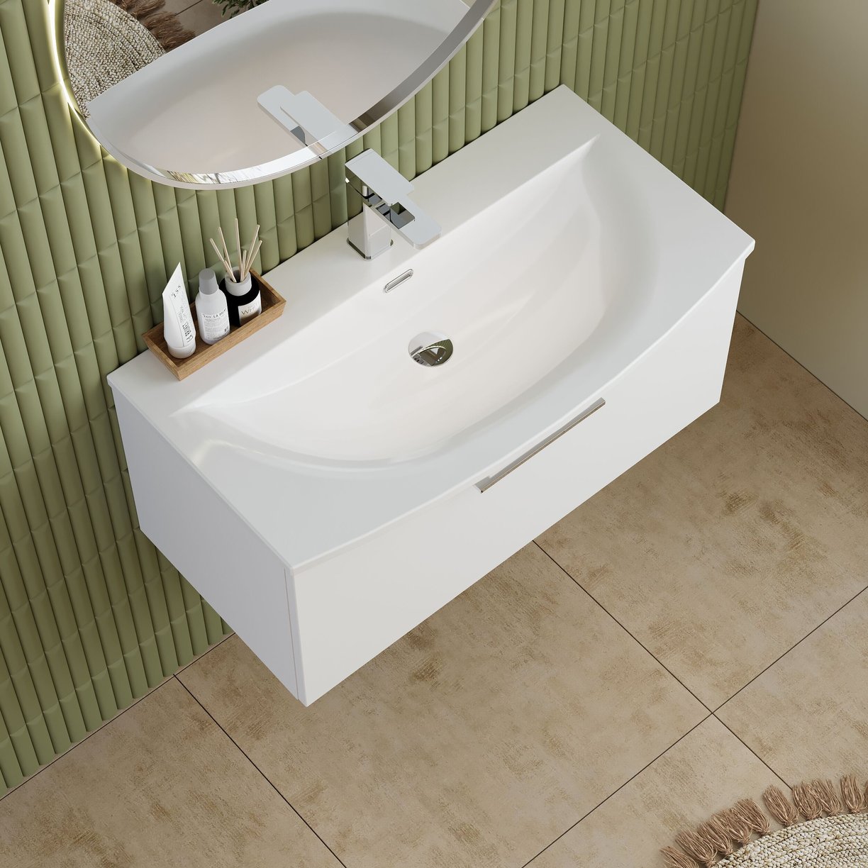800mm WH 1-Drawer Vanity & Basin 4 - Gloss White