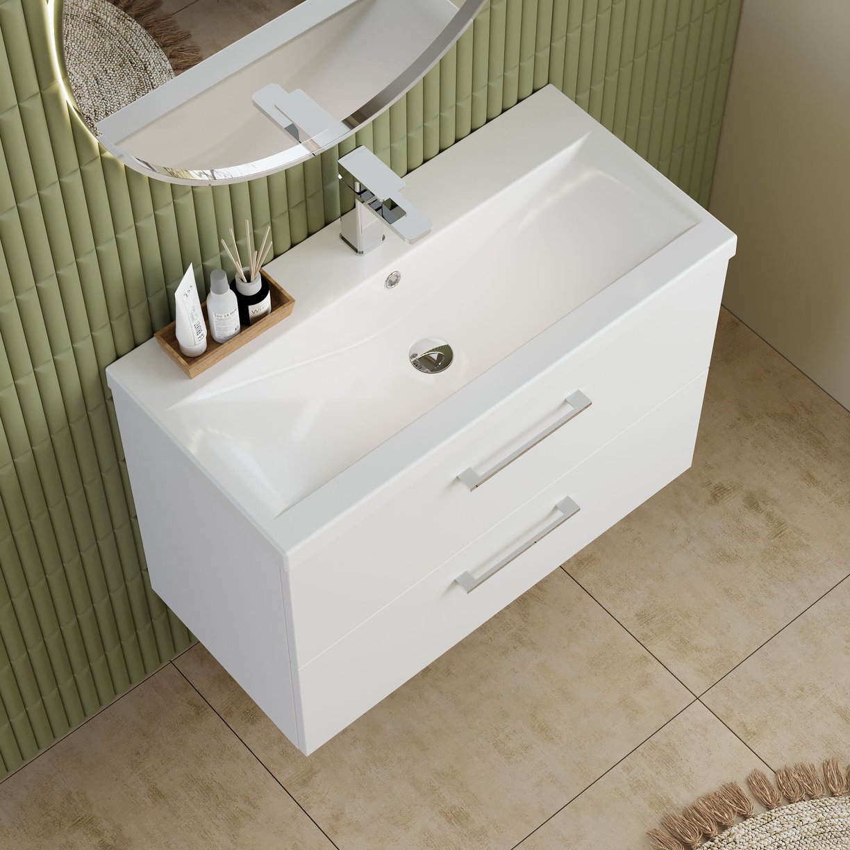 800mm WH 2-Drawer Vanity & Basin 1 - Gloss White