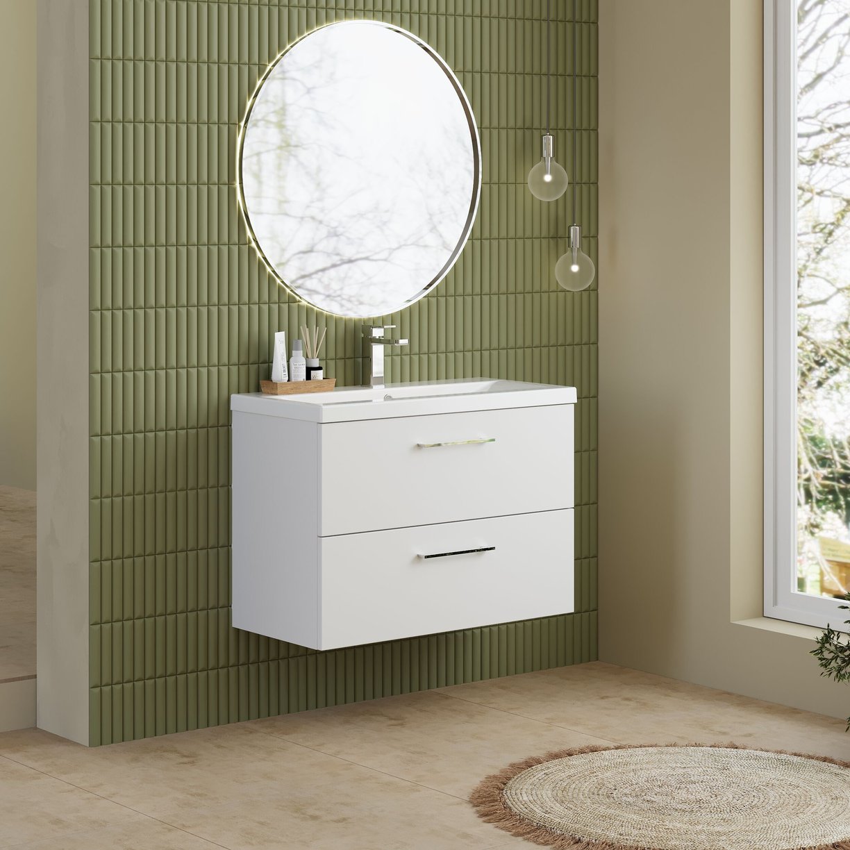 800mm WH 2-Drawer Vanity & Basin 1 - Gloss White