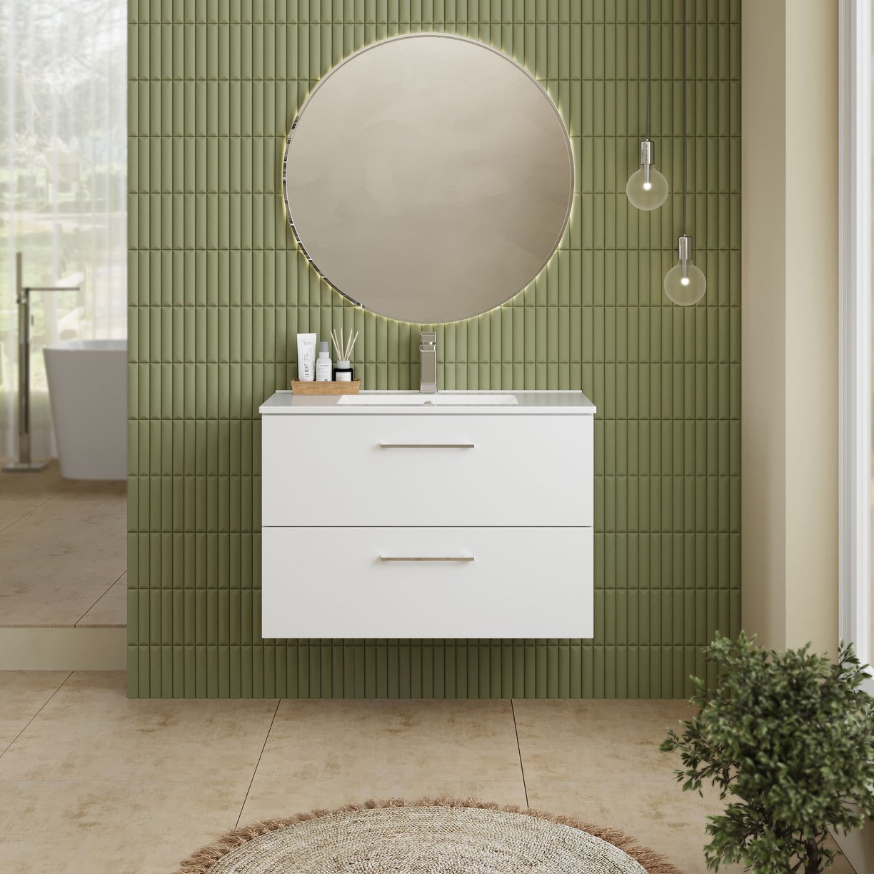 800mm WH 2-Drawer Vanity & Basin 2 - Gloss White