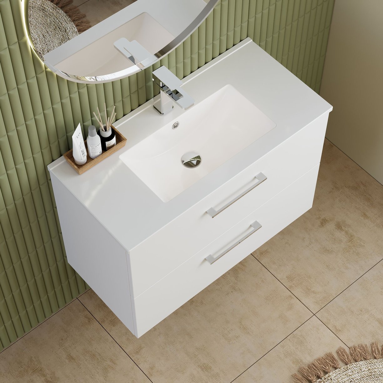 800mm WH 2-Drawer Vanity & Basin 2 - Gloss White