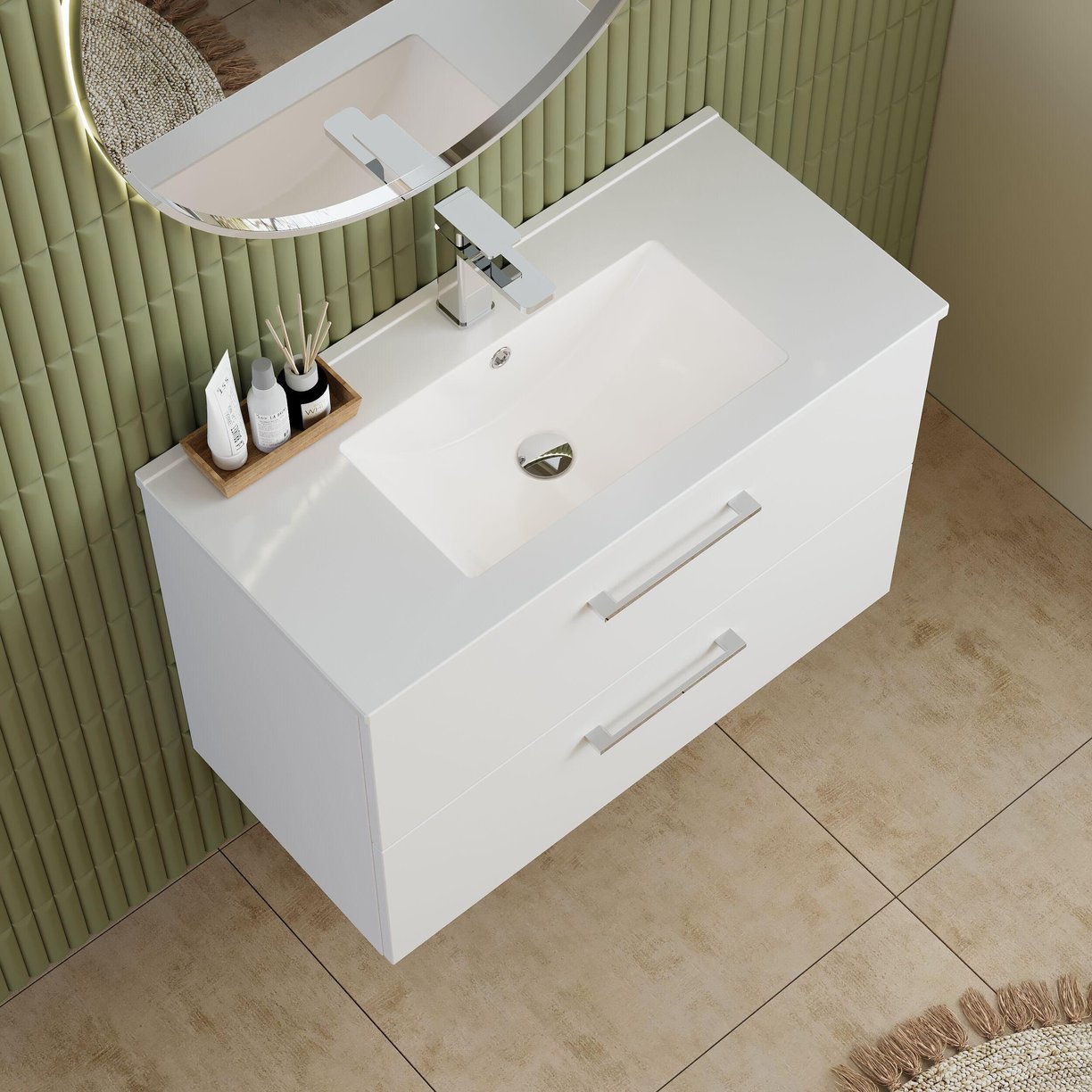 800mm WH 2-Drawer Vanity & Basin 2 - Gloss White