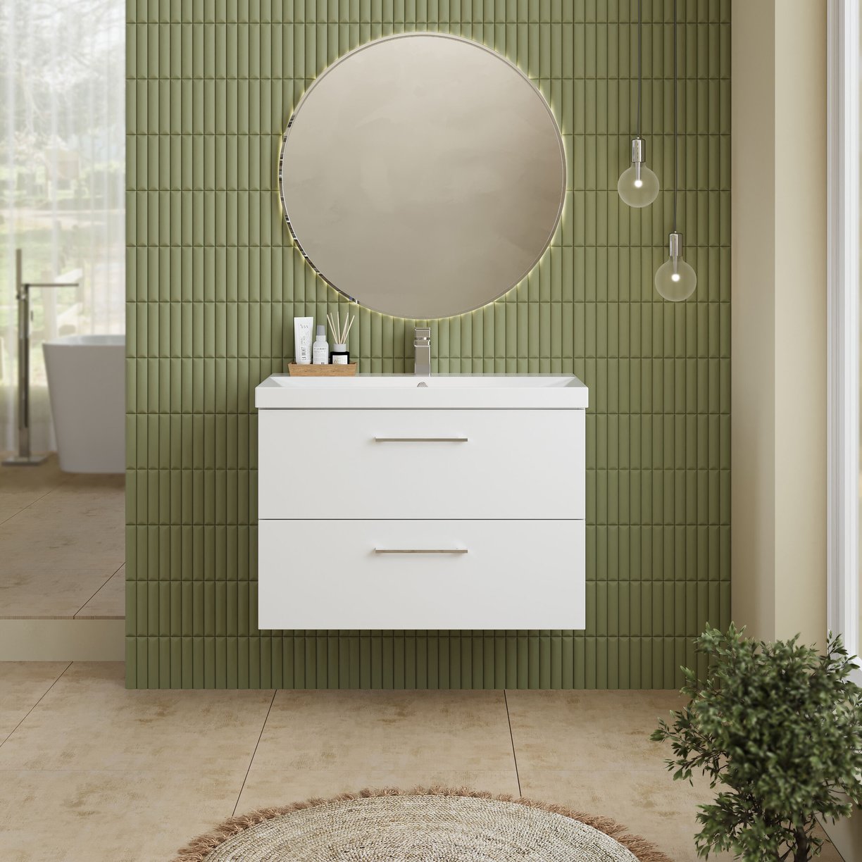 800mm WH 2-Drawer Vanity & Basin 3 - Gloss White