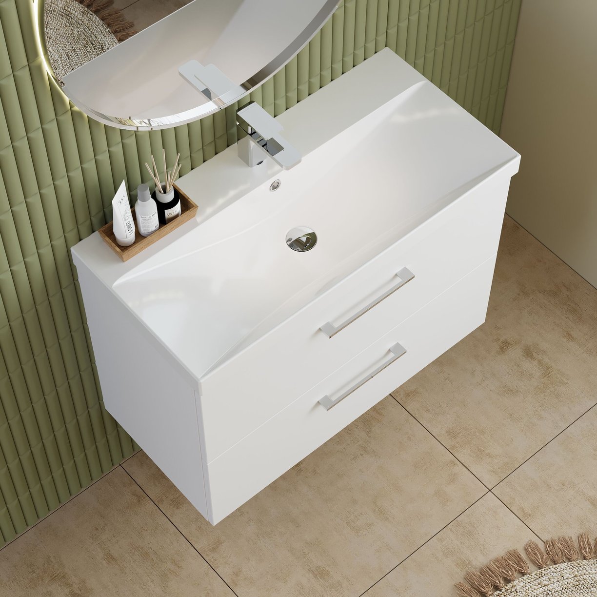 800mm WH 2-Drawer Vanity & Basin 3 - Gloss White