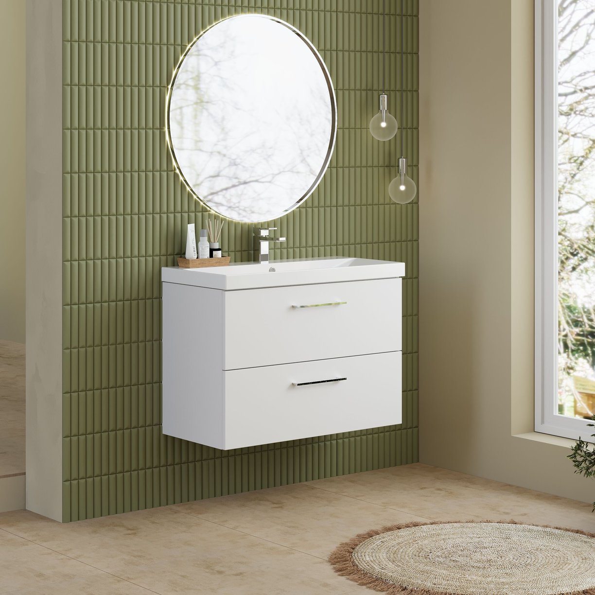 800mm WH 2-Drawer Vanity & Basin 3 - Gloss White