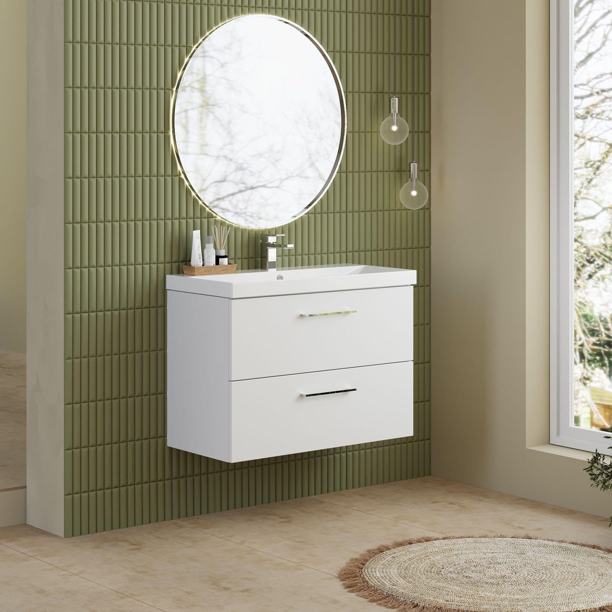 800mm WH 2-Drawer Vanity & Basin 3 - Gloss White