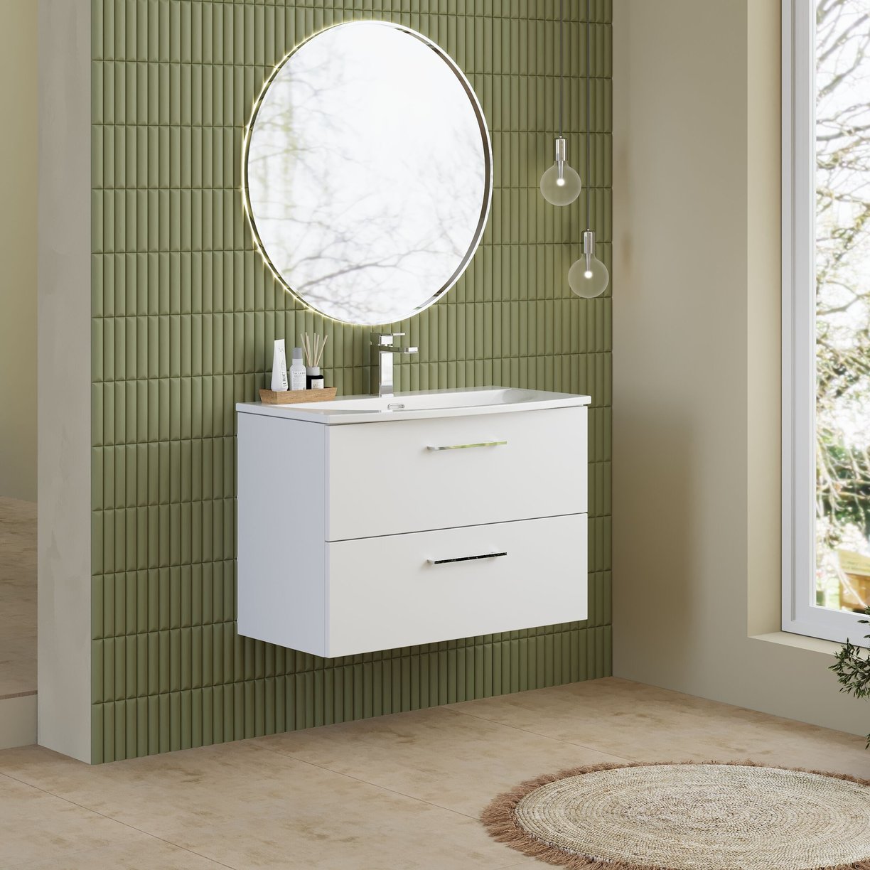 800mm WH 2-Drawer Vanity & Basin 4 - Gloss White