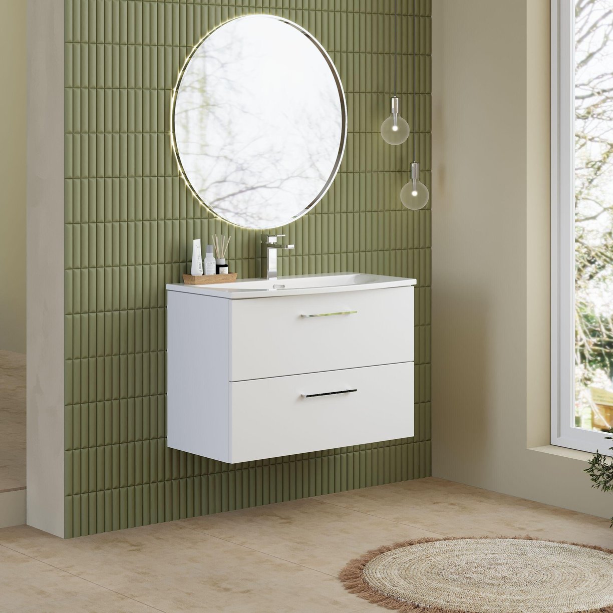 800mm WH 2-Drawer Vanity & Basin 4 - Gloss White