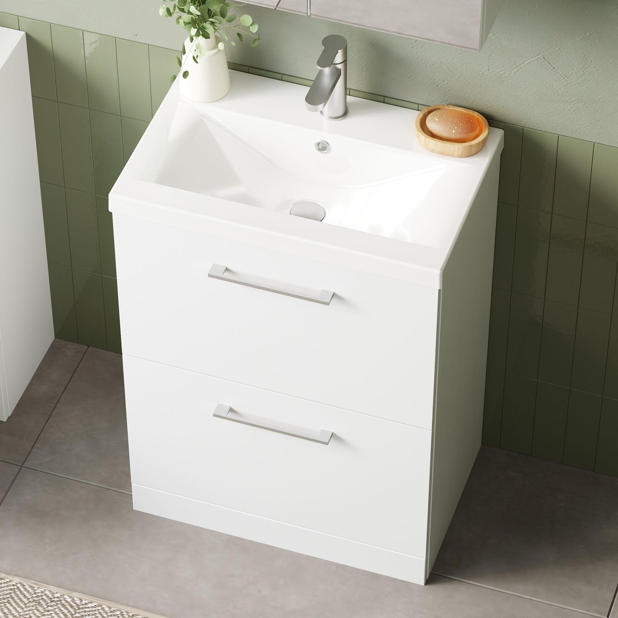 600mm FS 2-Drawer Vanity & Basin 1 - Gloss White