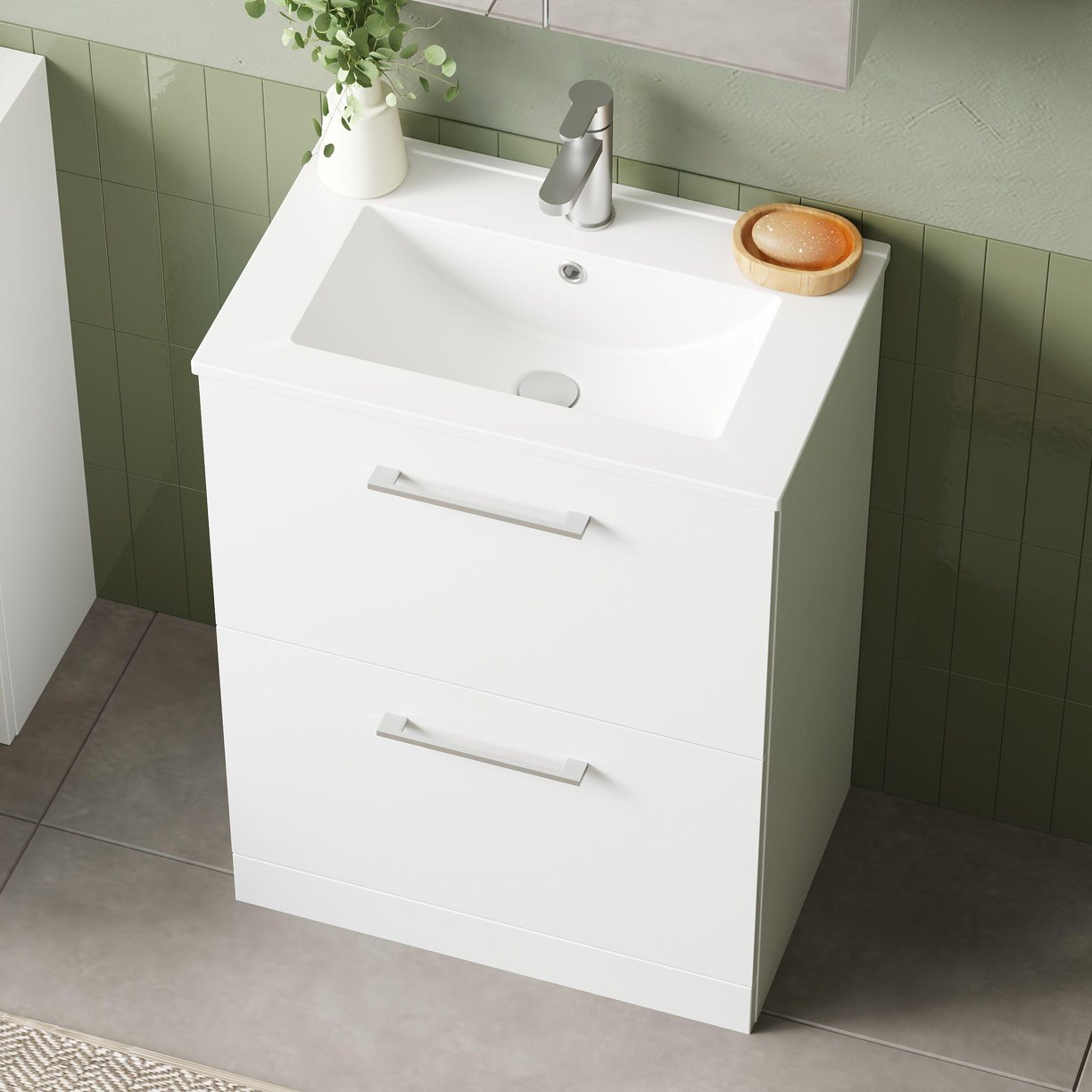 600mm FS 2-Drawer Vanity & Basin 2 - Gloss White